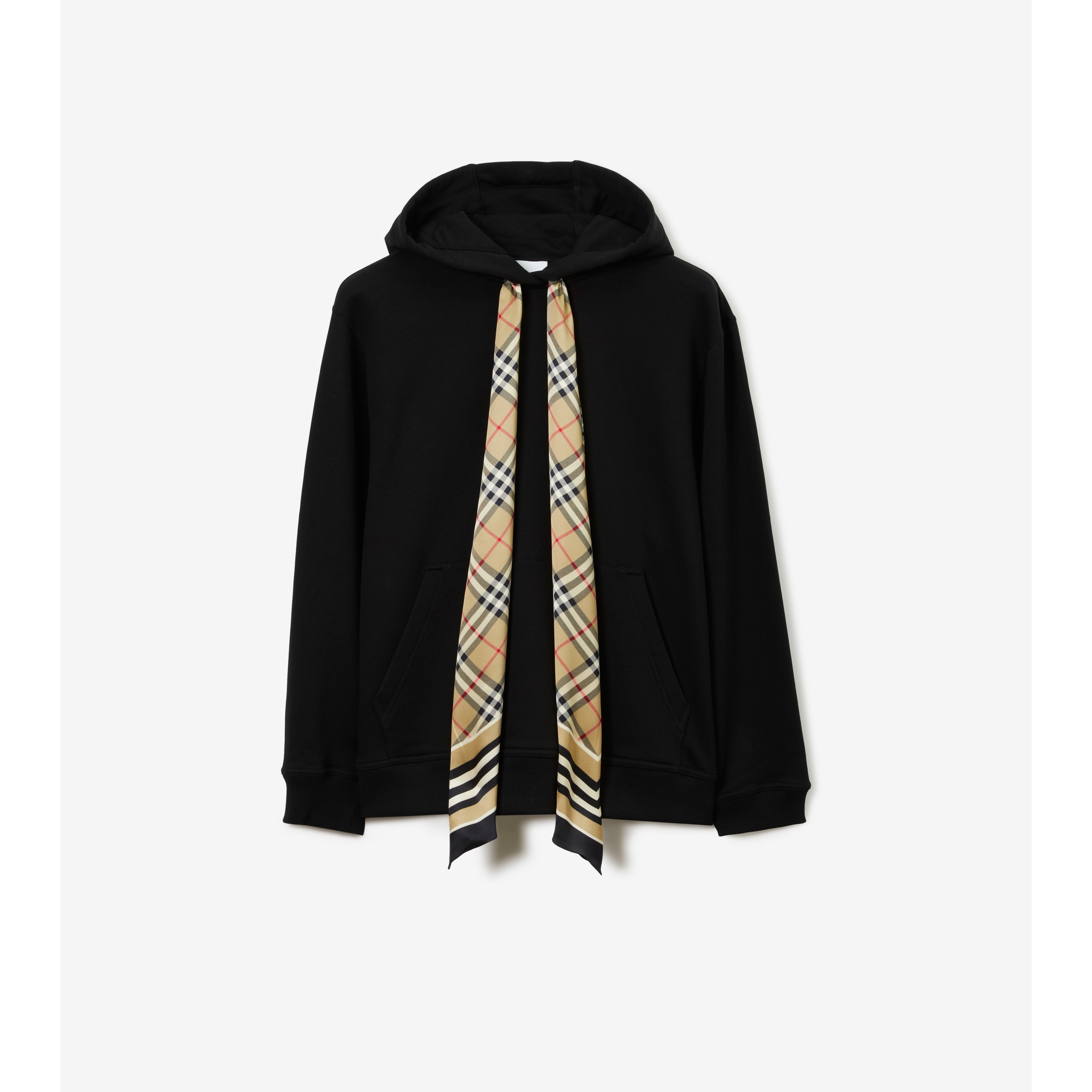 Scarf Detail Cotton Oversized Hoodie in Black Women Burberry Official