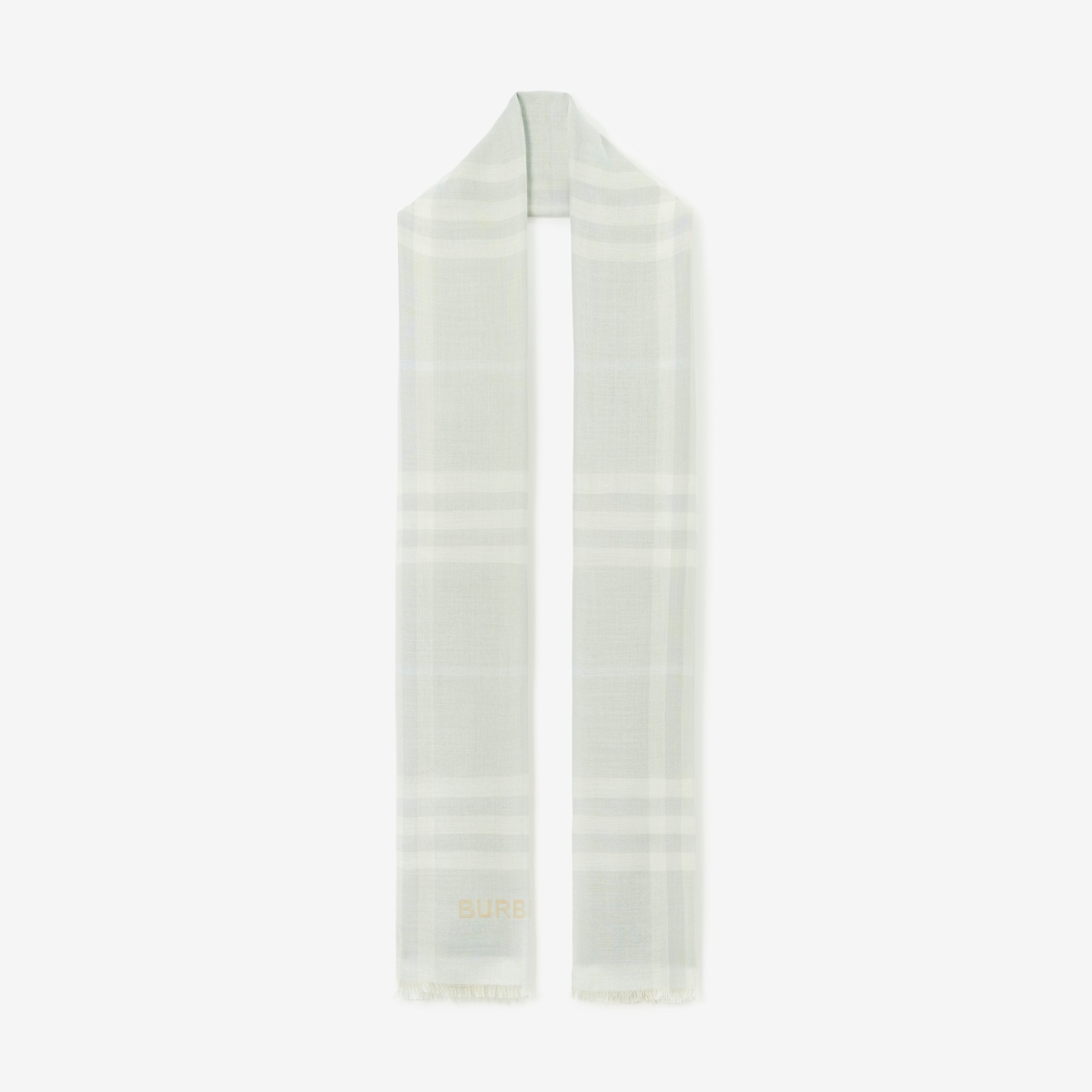 Check Wool Silk Reversible Scarf in Duck Egg Blue/soft Fawn | Burberry® Official - 1