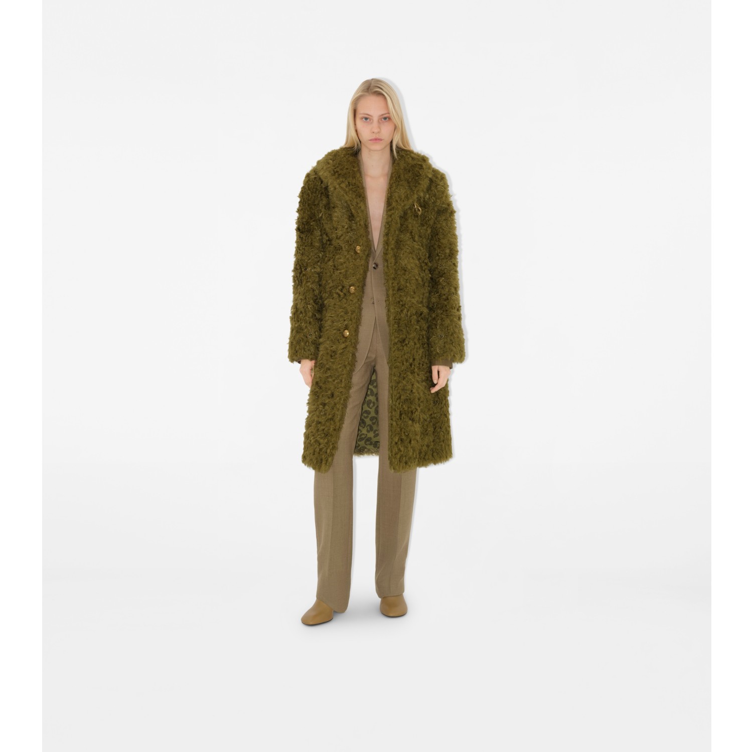 Faux Fur Coat in Acre Women Cotton Technical Burberry Official