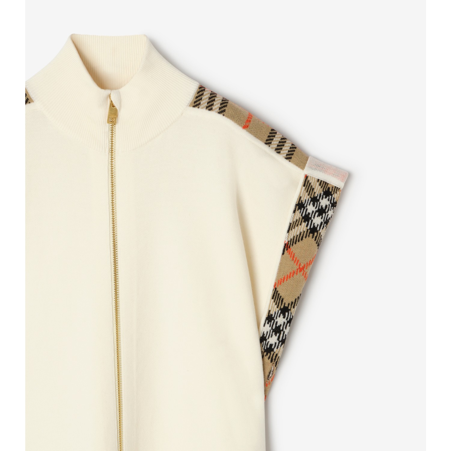 Check Trim Wool Cape in Ivory white | Burberry® Official