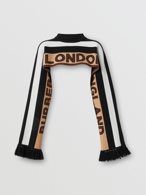 BURBERRY Logo Cashmere Jacquard Capelet with Sleeves