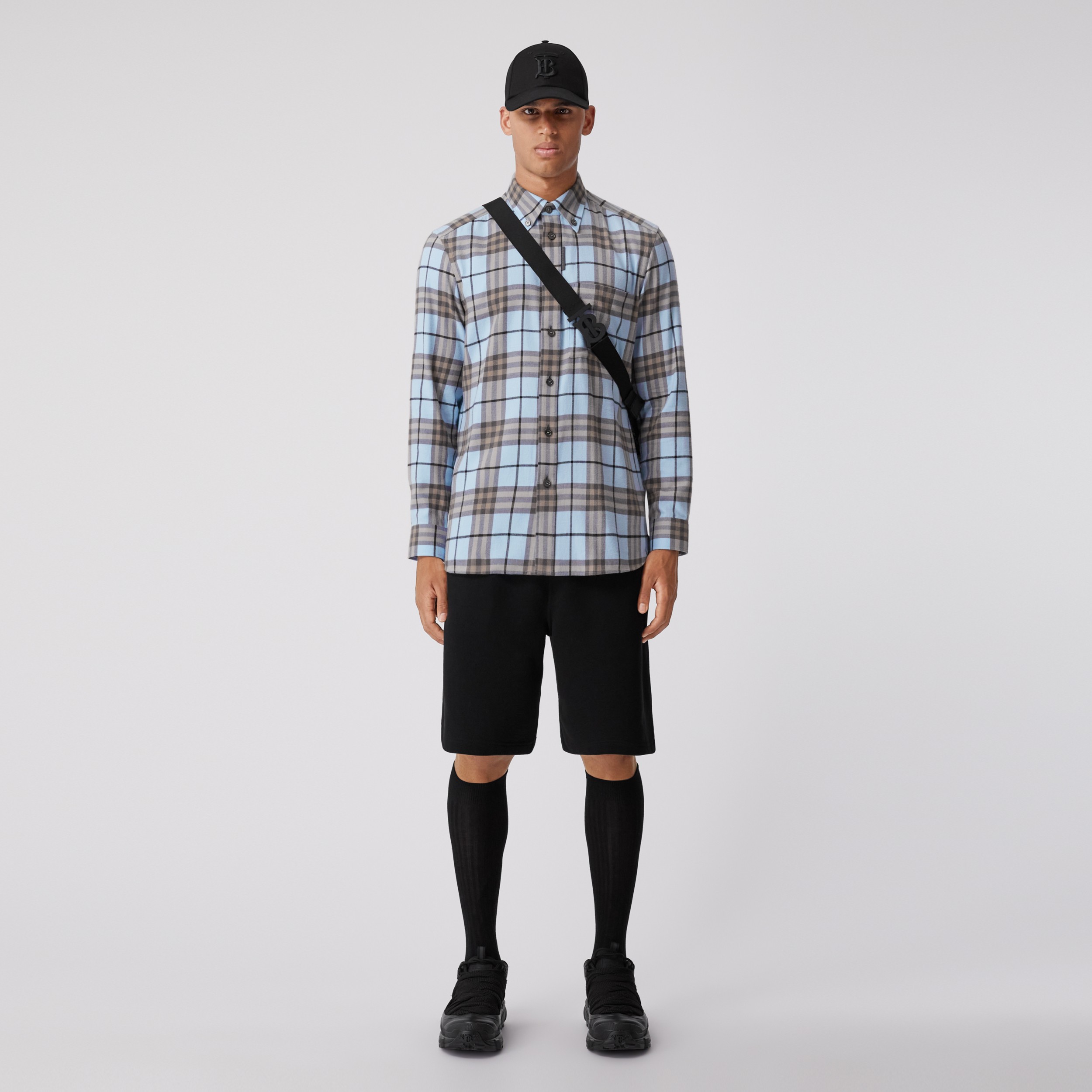Button-down Collar Check Cotton Flannel Shirt in Pale Blue - Men | Burberry®  Official