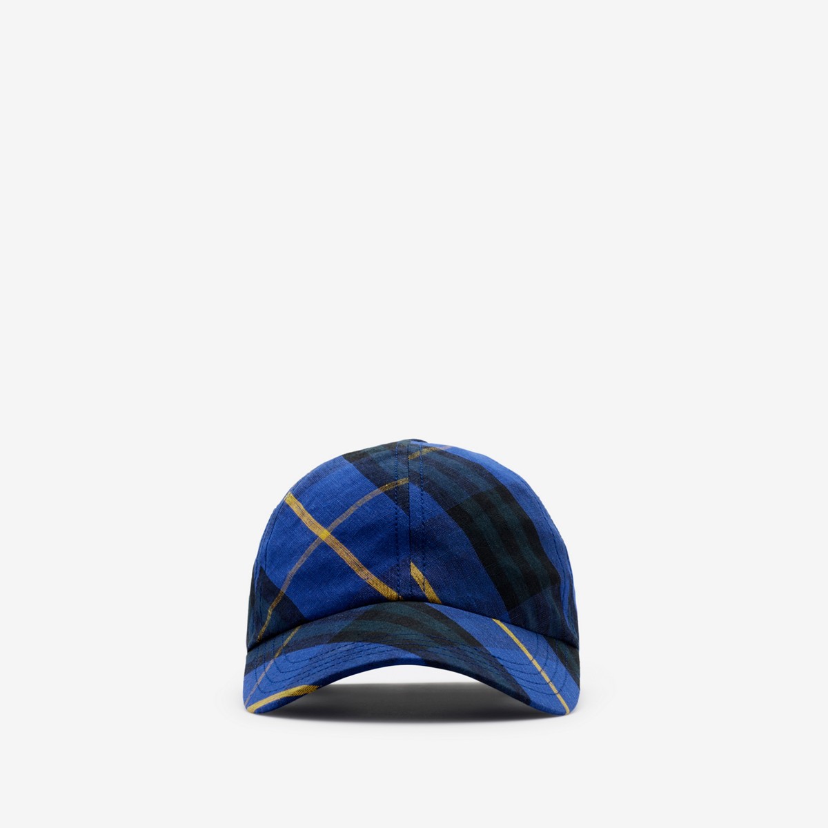 Burberry Check Linen Baseball Cap In Blue