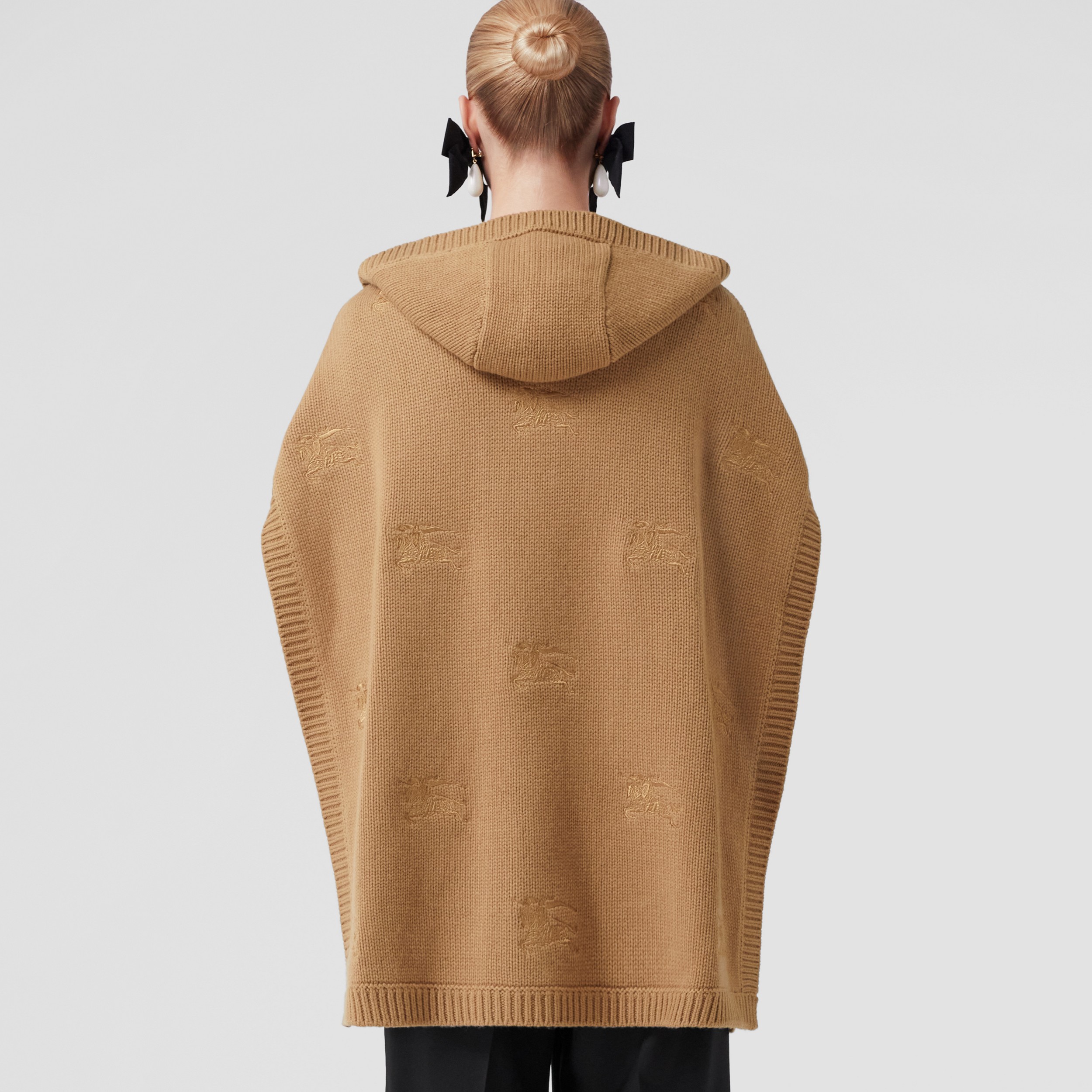 Embroidered EKD Wool Cashmere Hooded Cape in Camel | Burberry® Official - 3