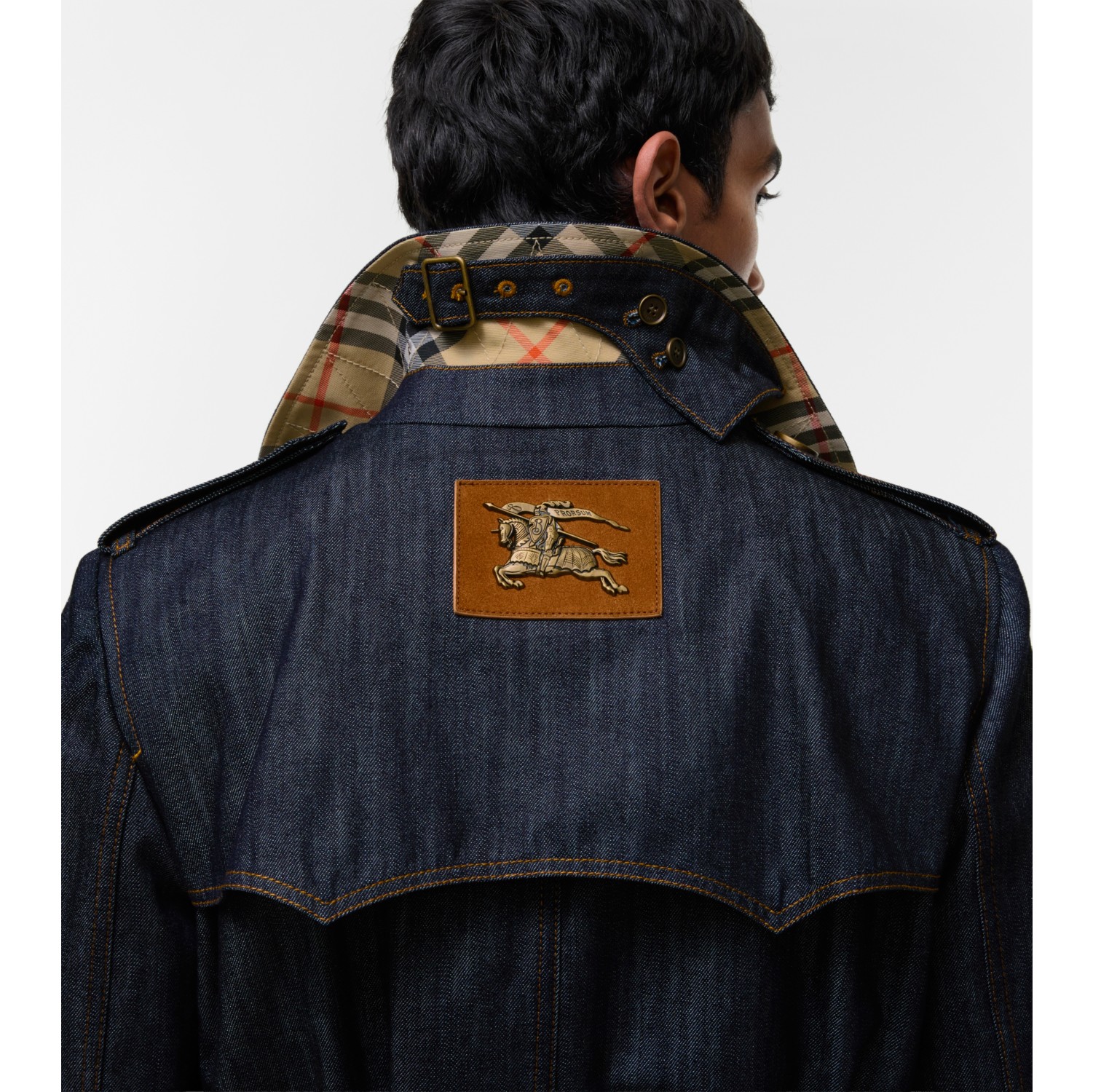 Short Denim Trench Coat in Dark indigo - Men, Cotton | Burberry® Official