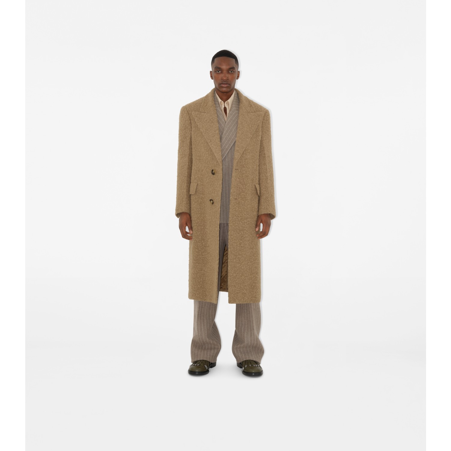 Linen Wool Blend Tailored Coat in Clay Men Burberry Official