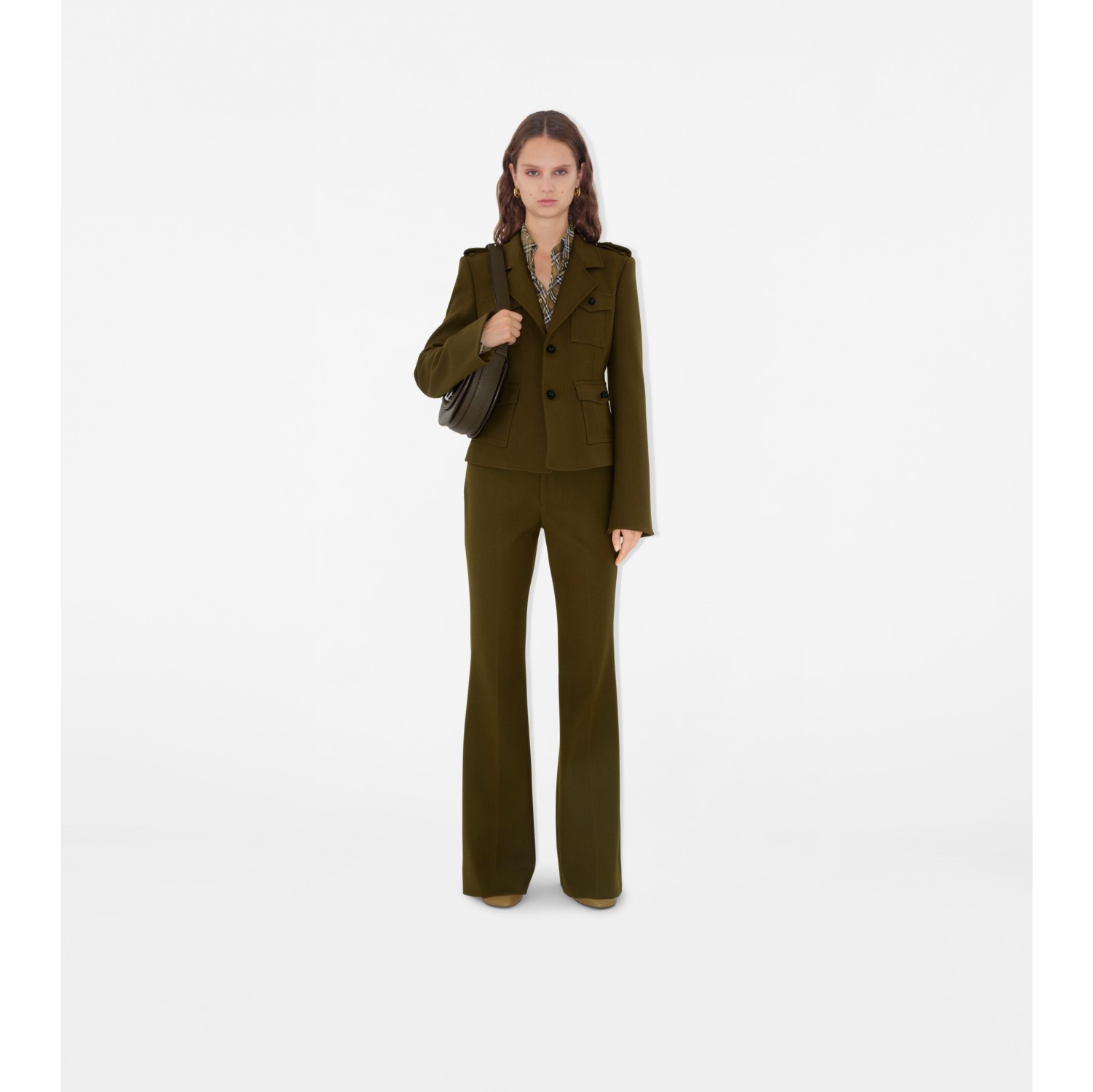 Nylon Wool Blend Tailored Trousers