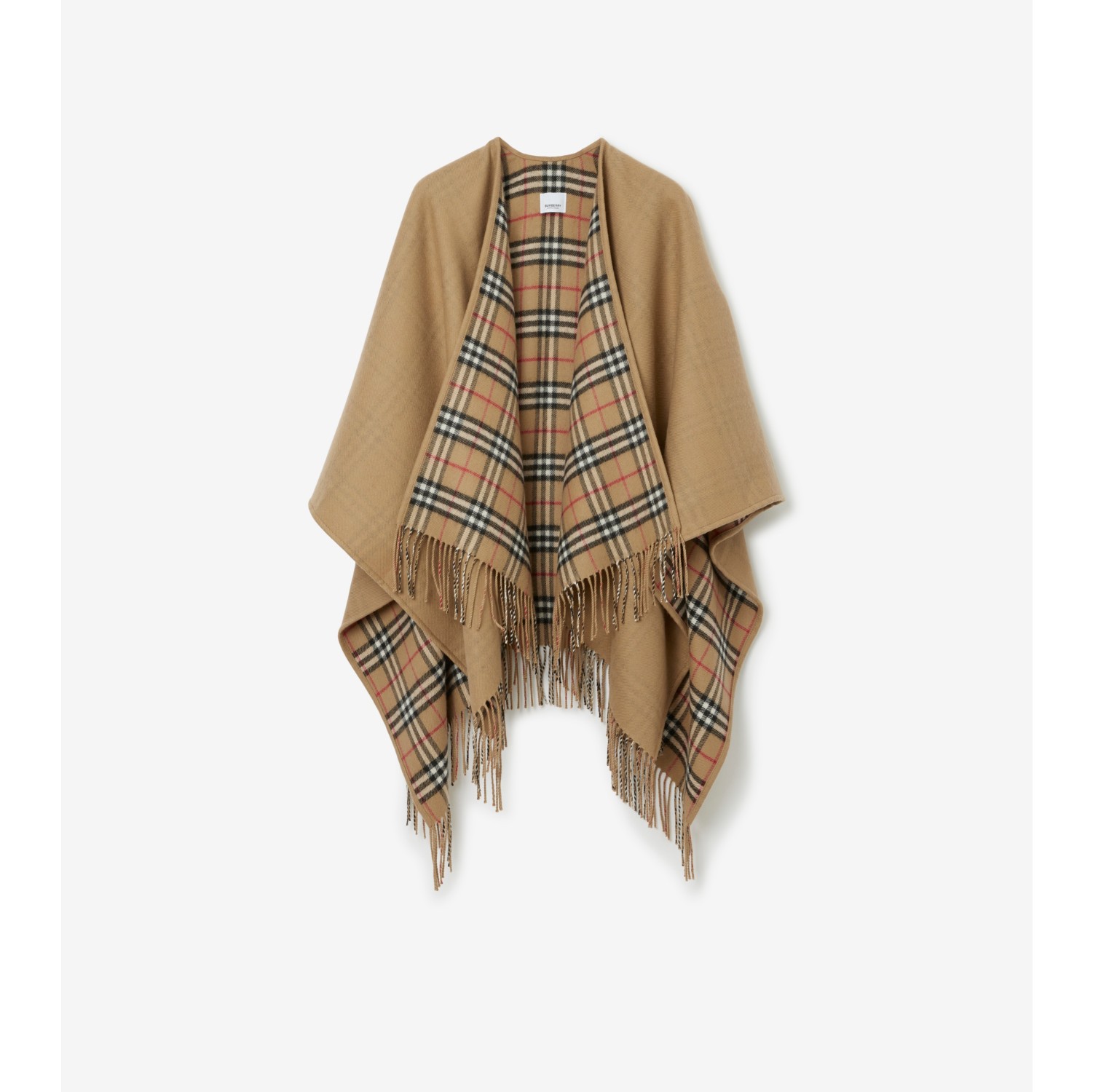 Reversible Check Wool Cape in Archive beige | Burberry® Official