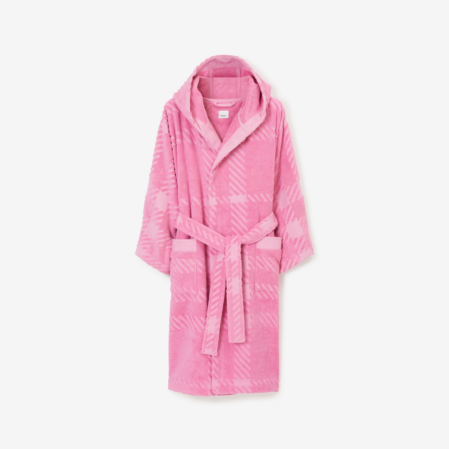 Check Cotton Jacquard Hooded Robe in Bubblegum Pink | Burberry® Official