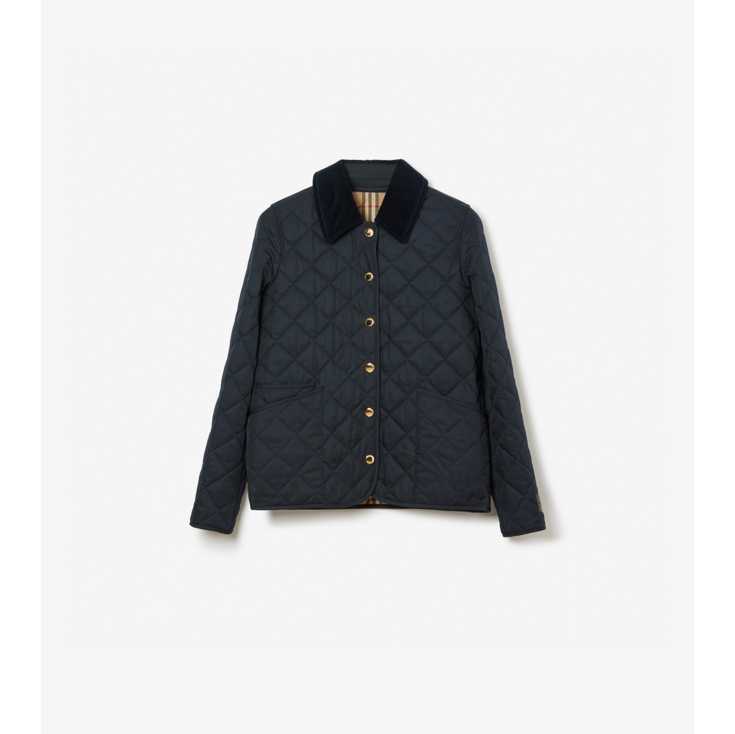 Corduroy Collar Diamond Quilted Jacket