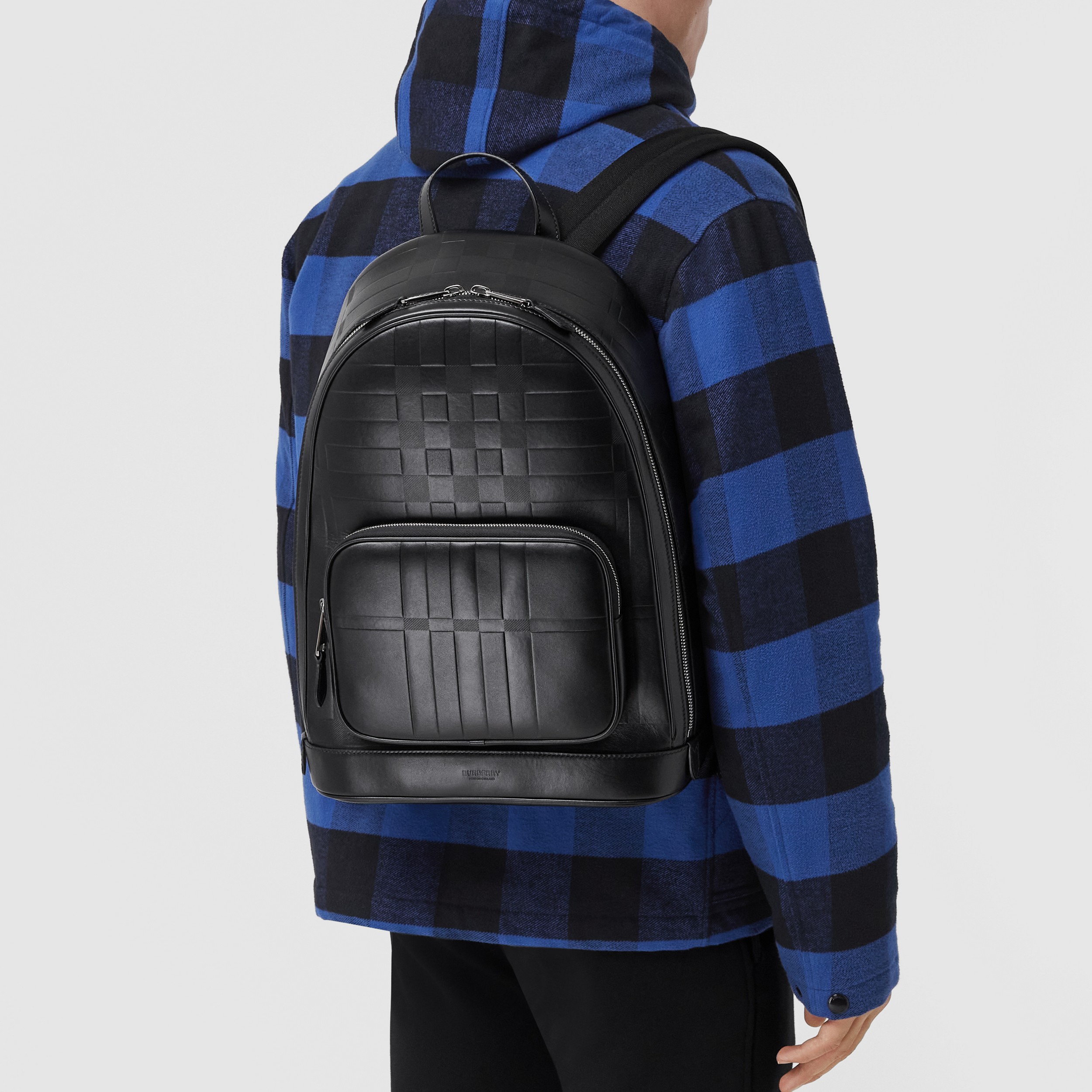 Embossed Check Leather Backpack in Black - Men | Burberry® Official - 3