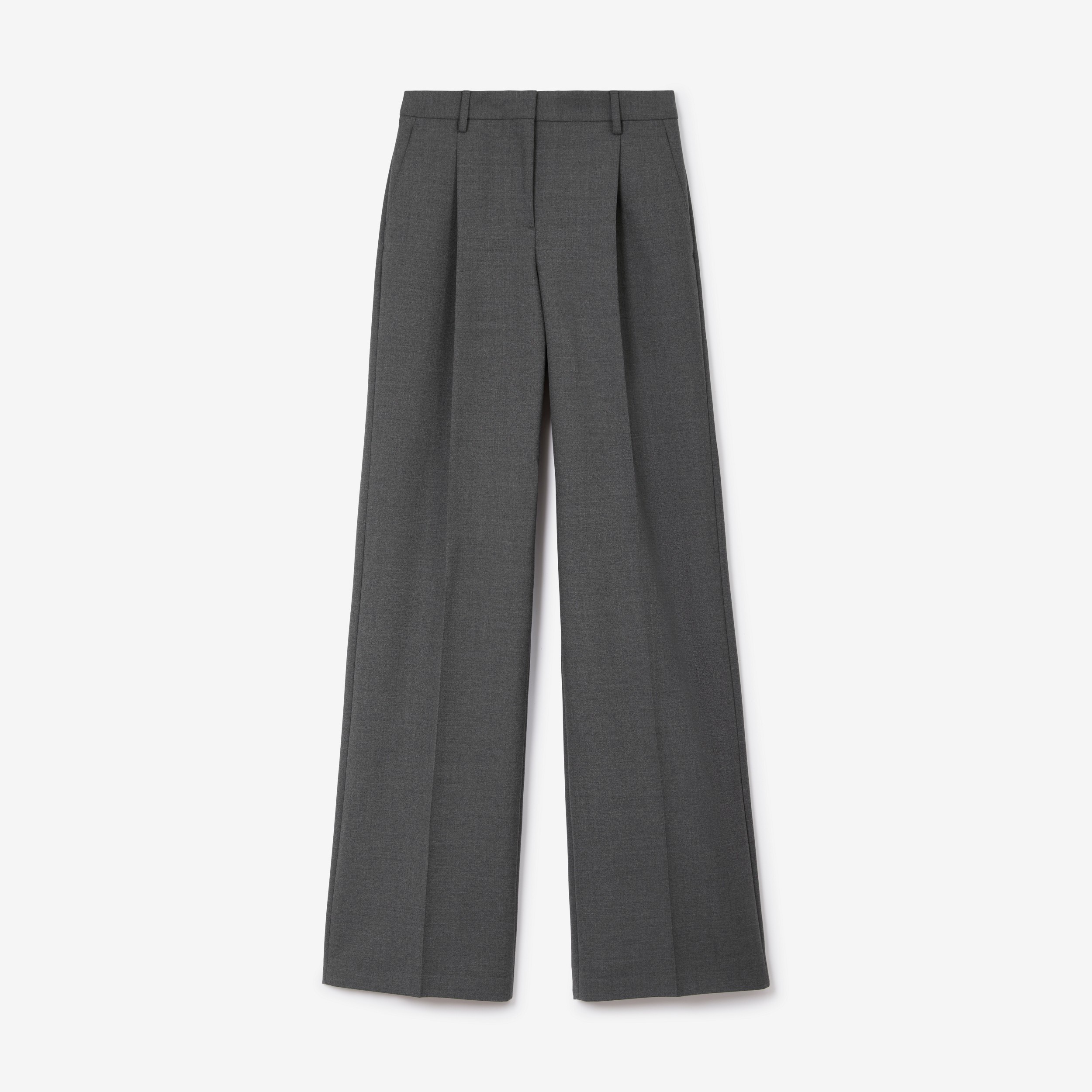 Calças estilo pantalona de lã com corte personalizado (Cinza Escuro Mesclado) - Mulheres | Burberry® oficial - 1