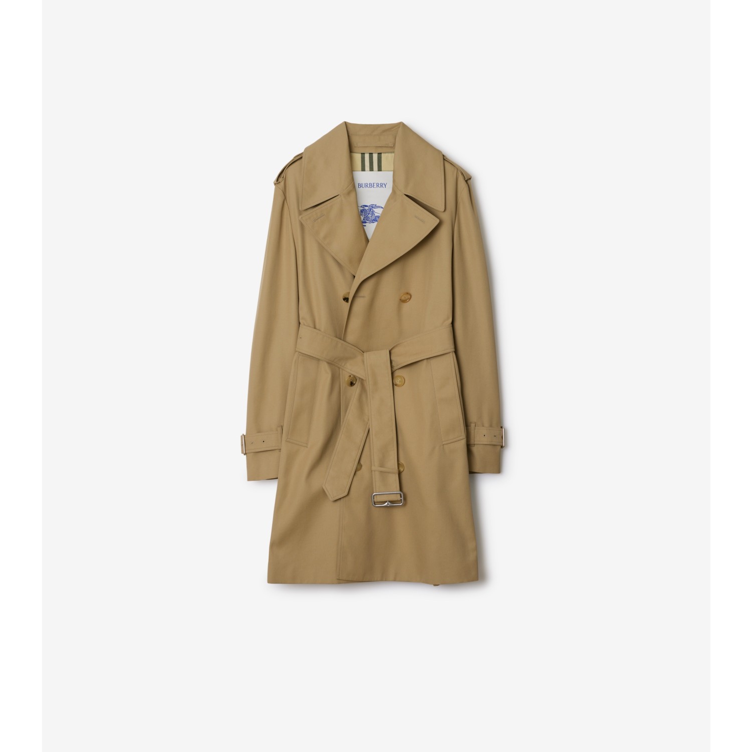 Trench coat mídi em mescla de algodão