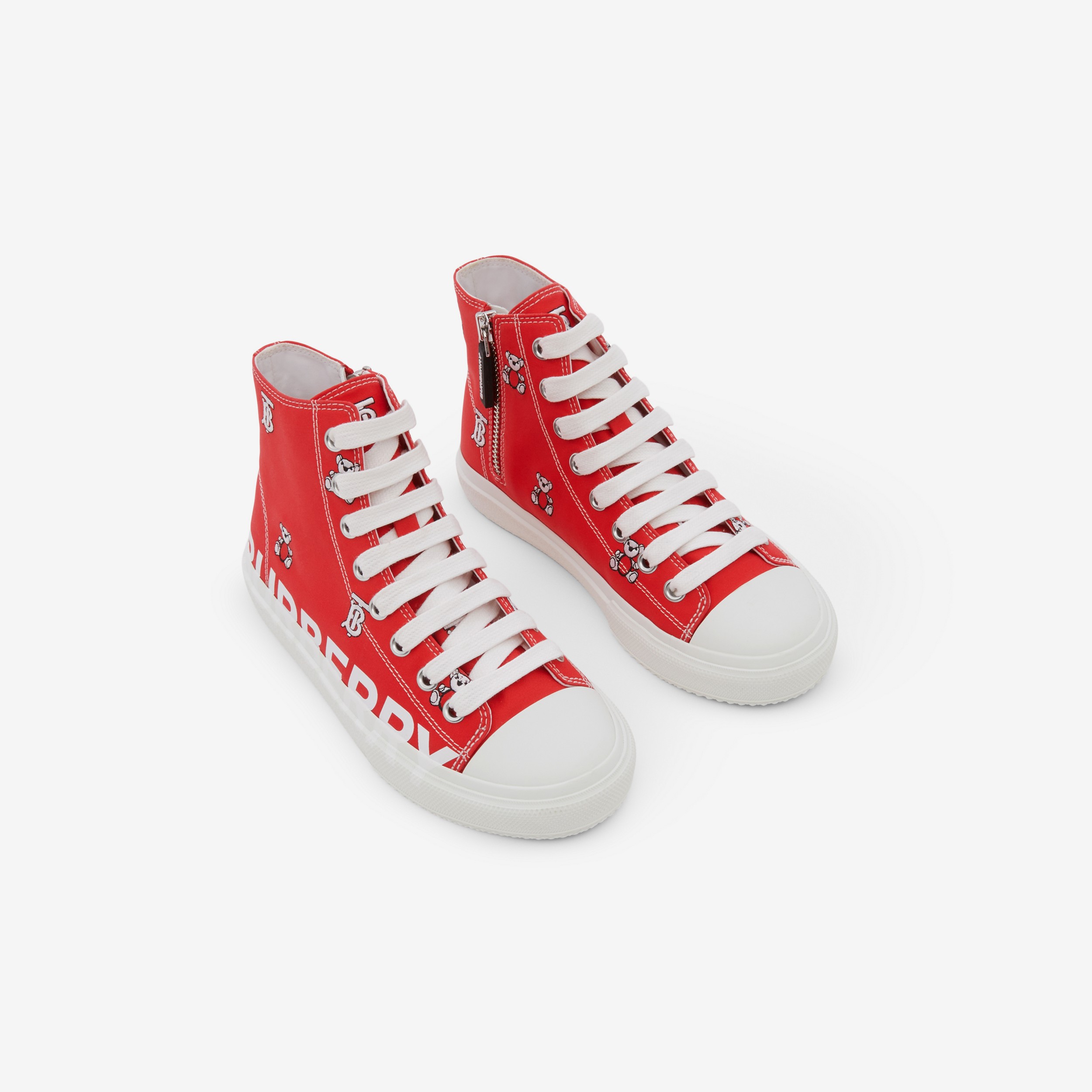 Logo Print Cotton Gabardine High-top Sneakers in Bright Red - Children | Burberry® Official - 2