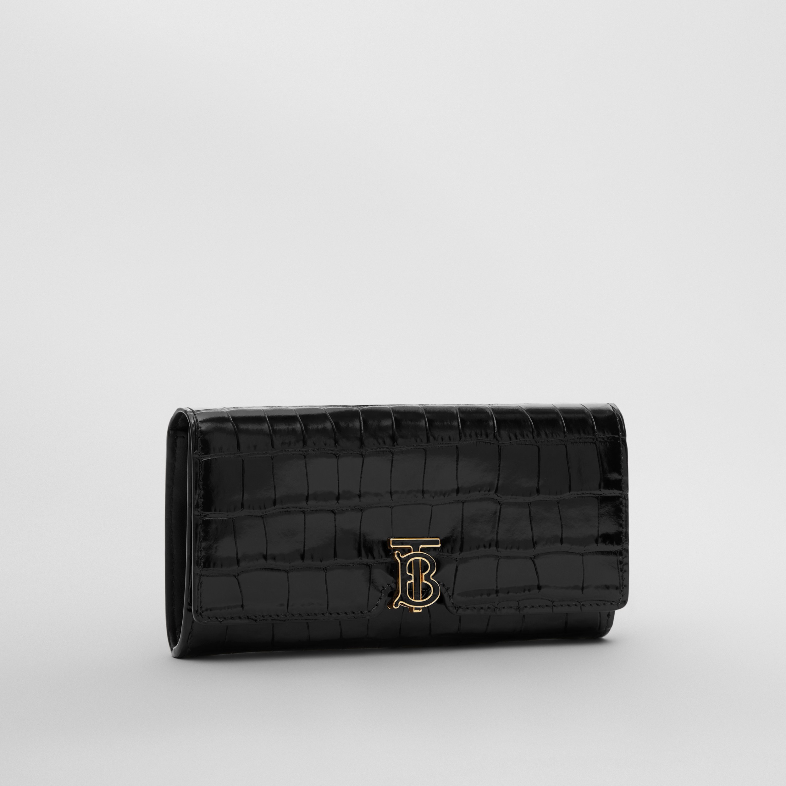 Embossed Leather TB Continental Wallet in Black - Women | Burberry ...