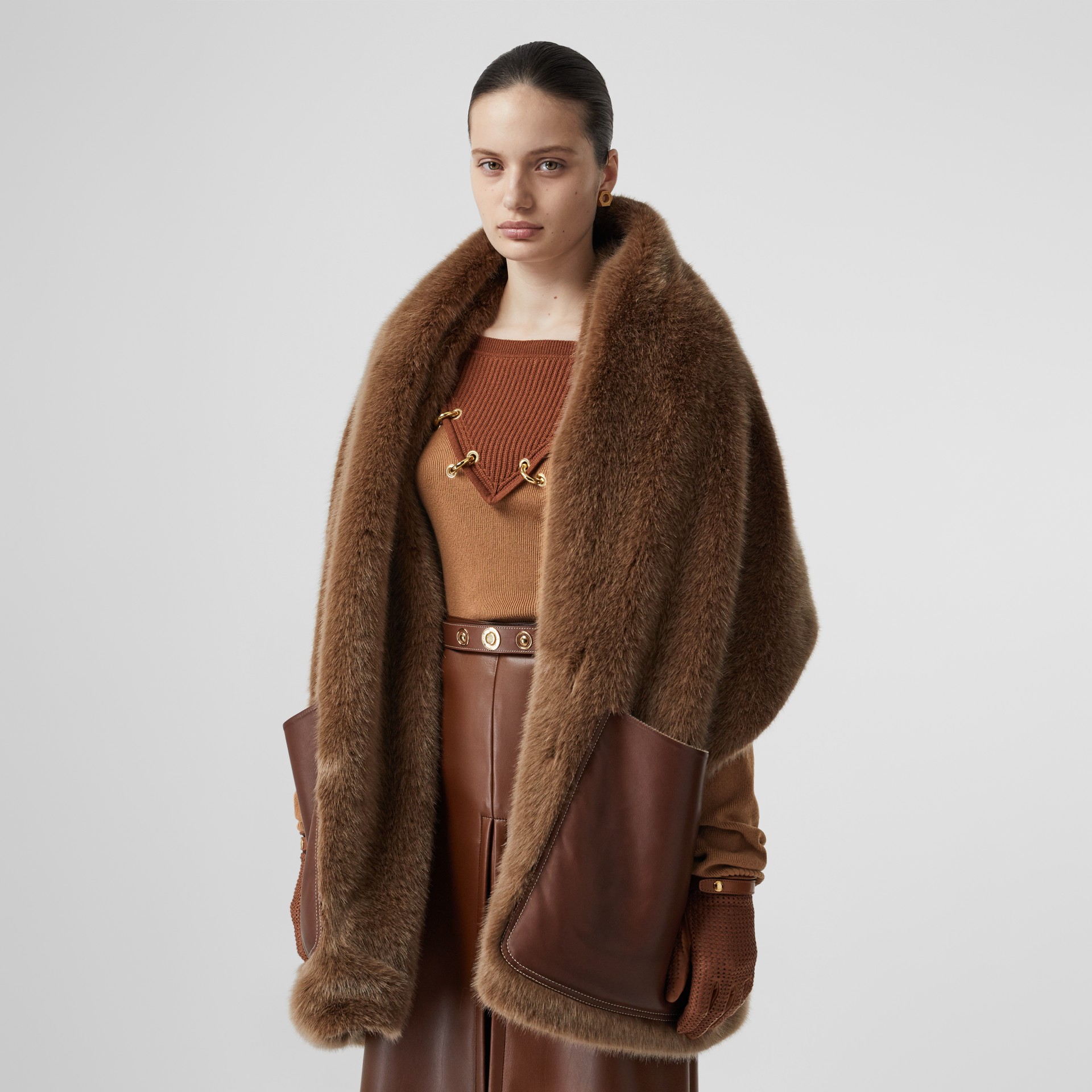 Faux Fur and Cashmere Stole in Camel - Women | Burberry United States