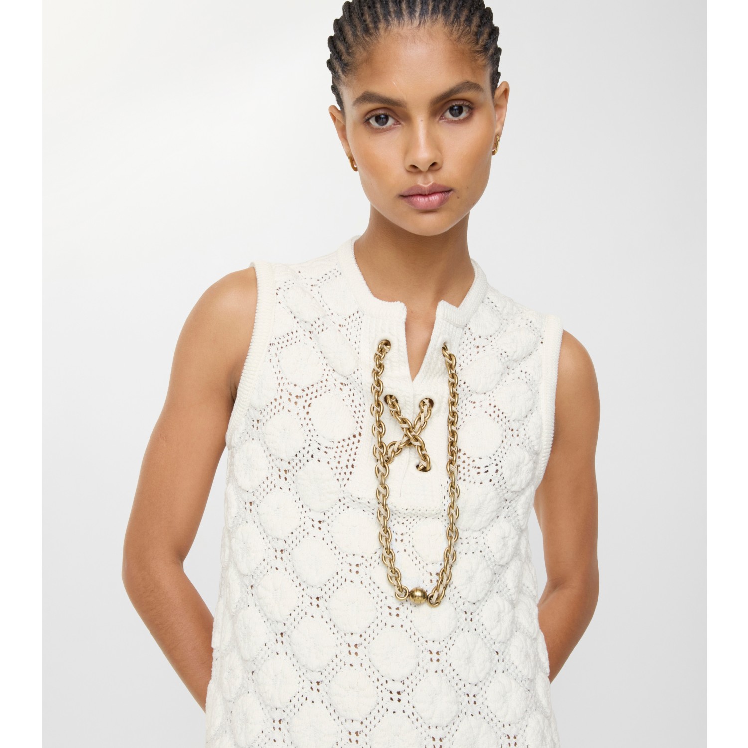 Crochet Cotton Blend Dress in White - Women, Nylon | Burberry® Official