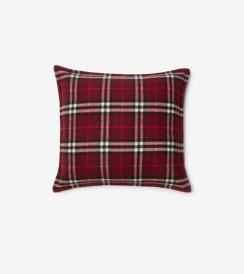 Check Cashmere Cushion in Oxblood red | Burberry® Official