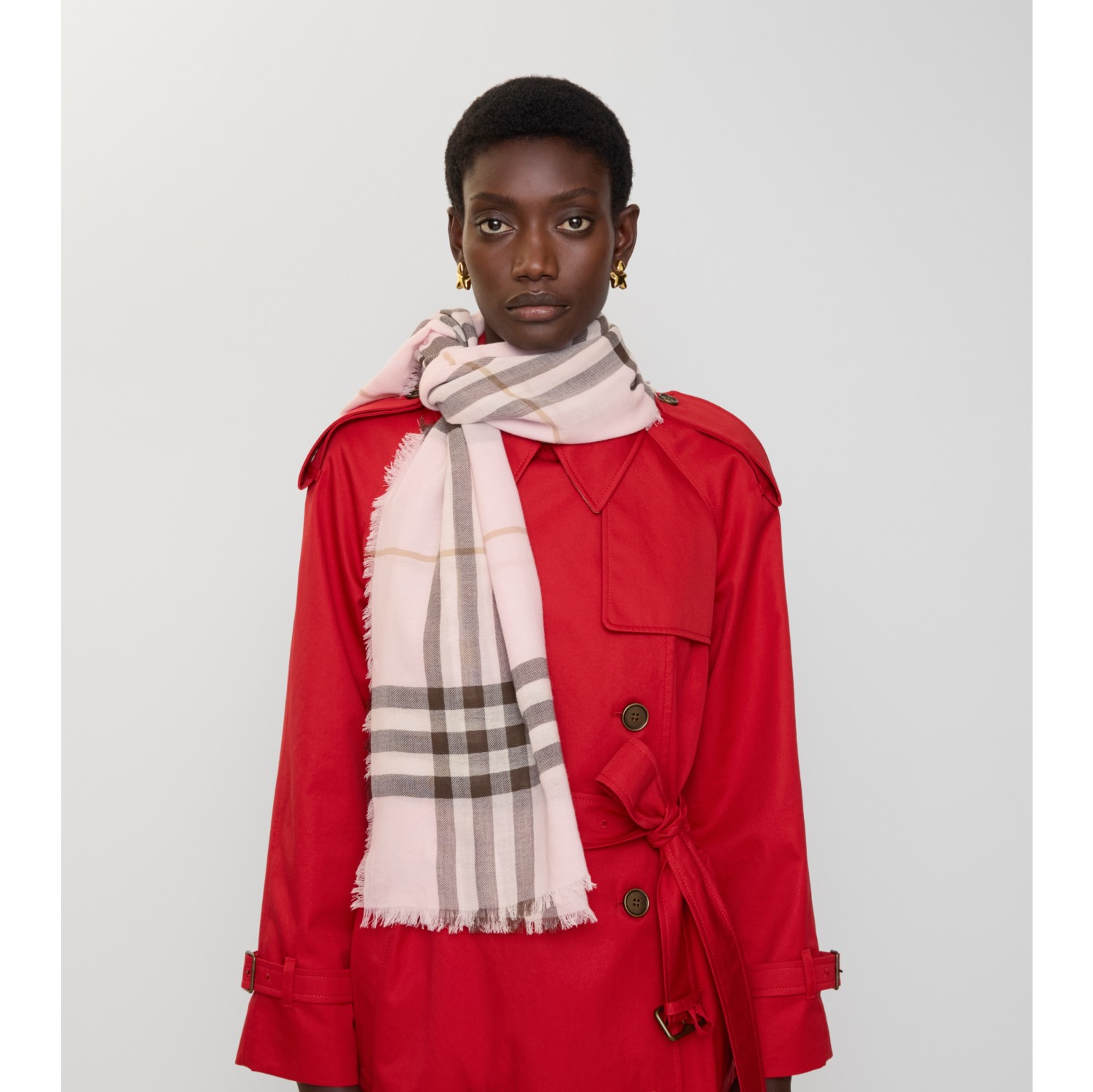 Wide Check Wool Scarf