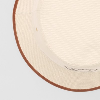 Leather Trim Logo Graphic Cotton Bucket Hat in Beige | Burberry 