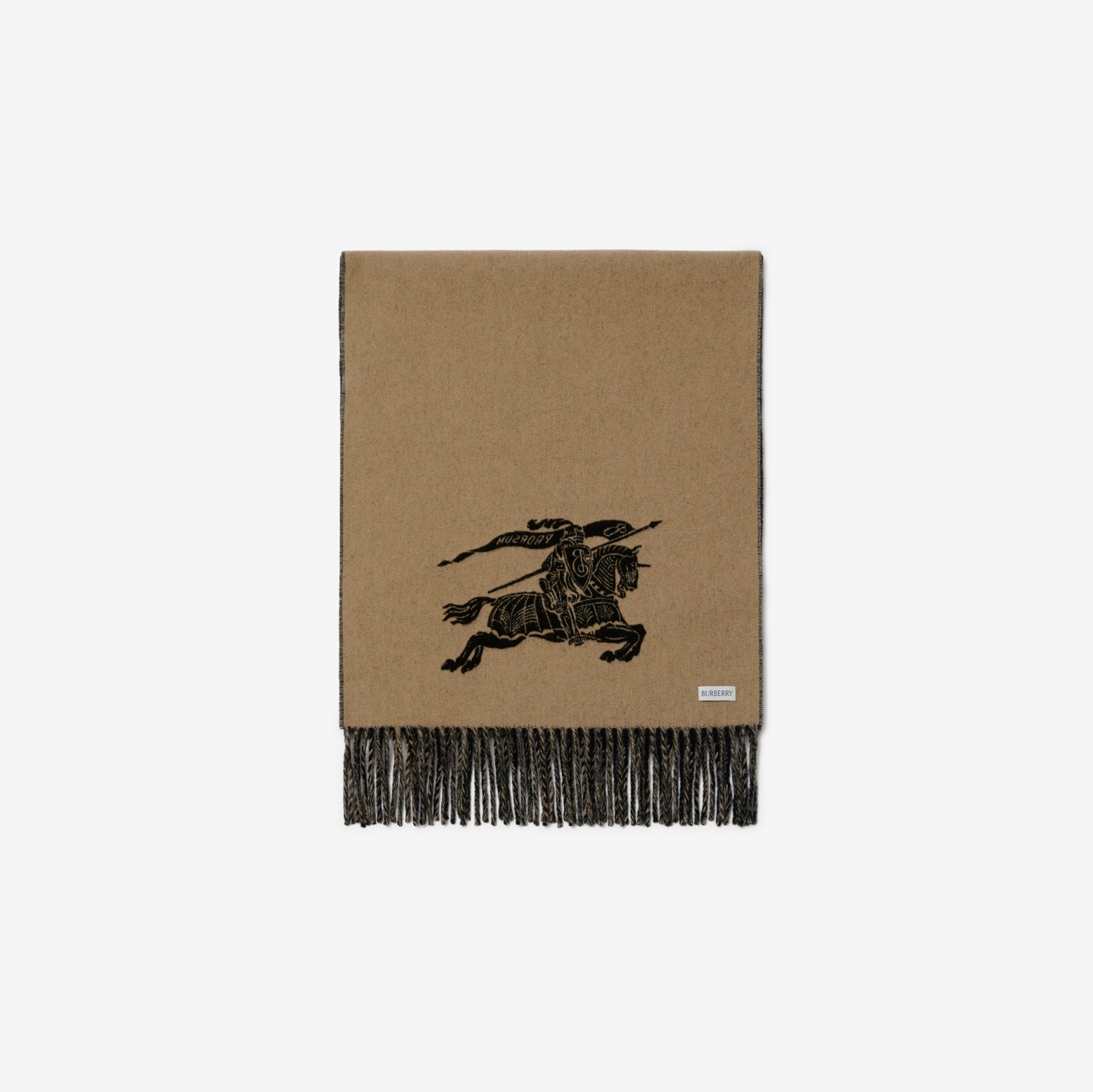 双面两用马术骑士徽标羊绒围巾 (驼色 / 黑色) | Burberry® 博柏利官网