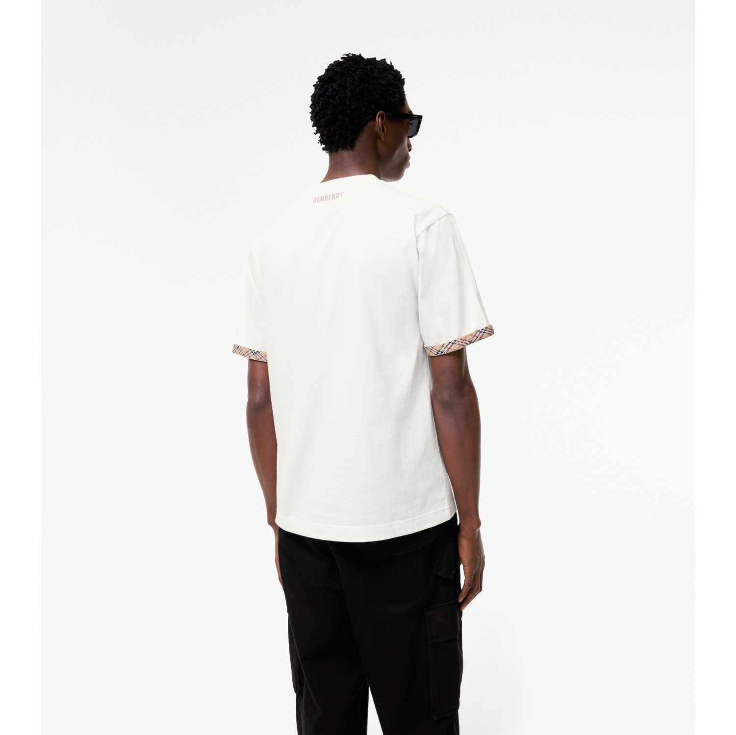 Check Trim Cotton T-shirt in Chalk white - Men | Burberry® Official