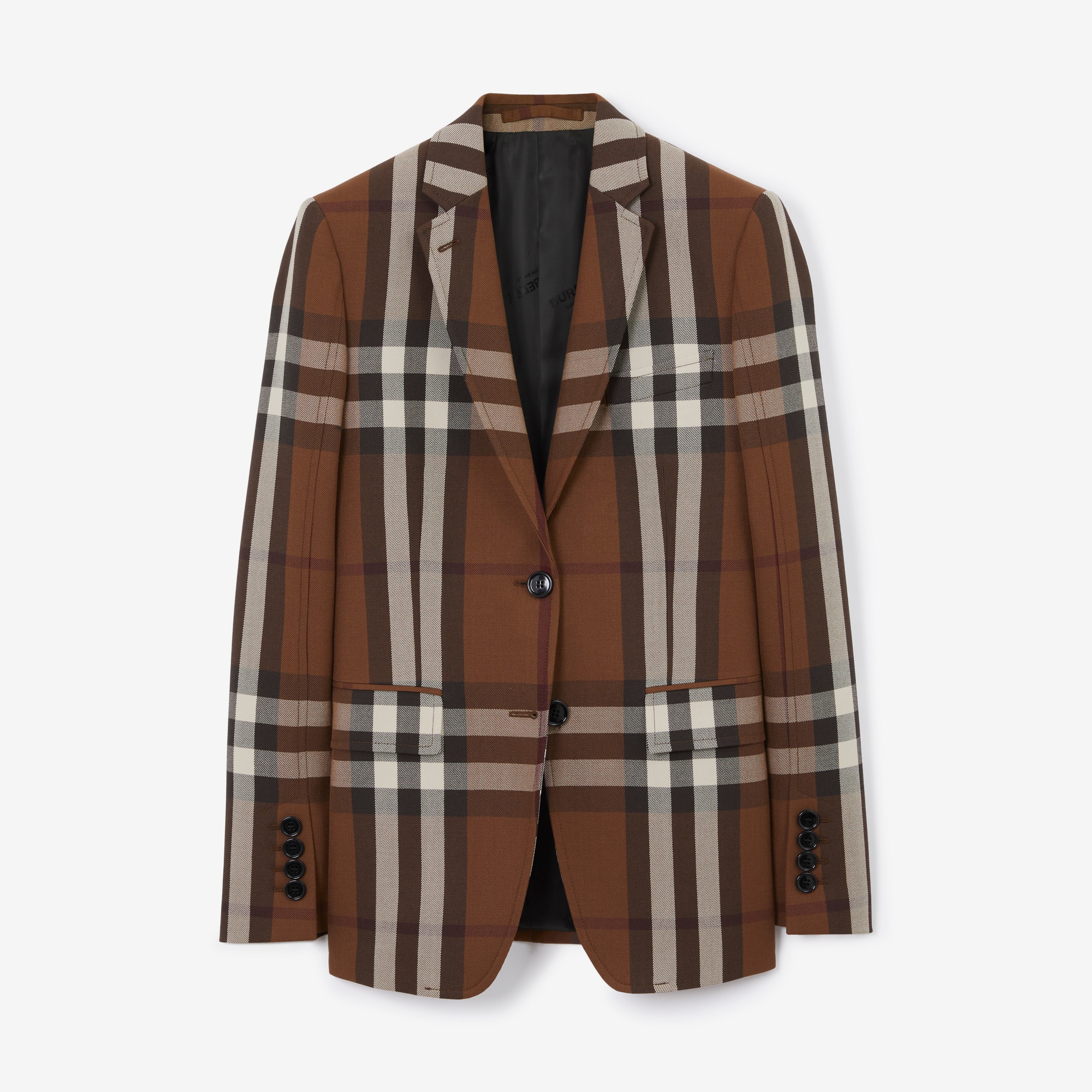 Check Wool Cotton Jacquard Tailored Jacket in Dark Birch Brown - Women | Burberry® Official - 1