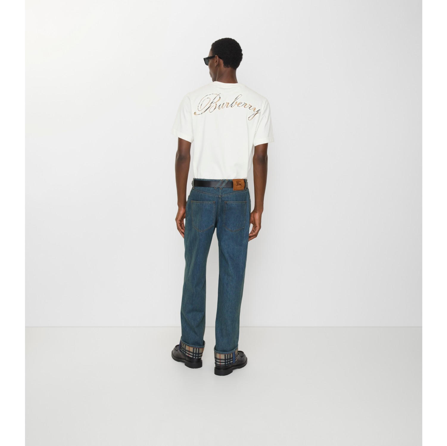 Straight Check Turn-up Jeans in Mid blue - Men, Cotton | Burberry® Official