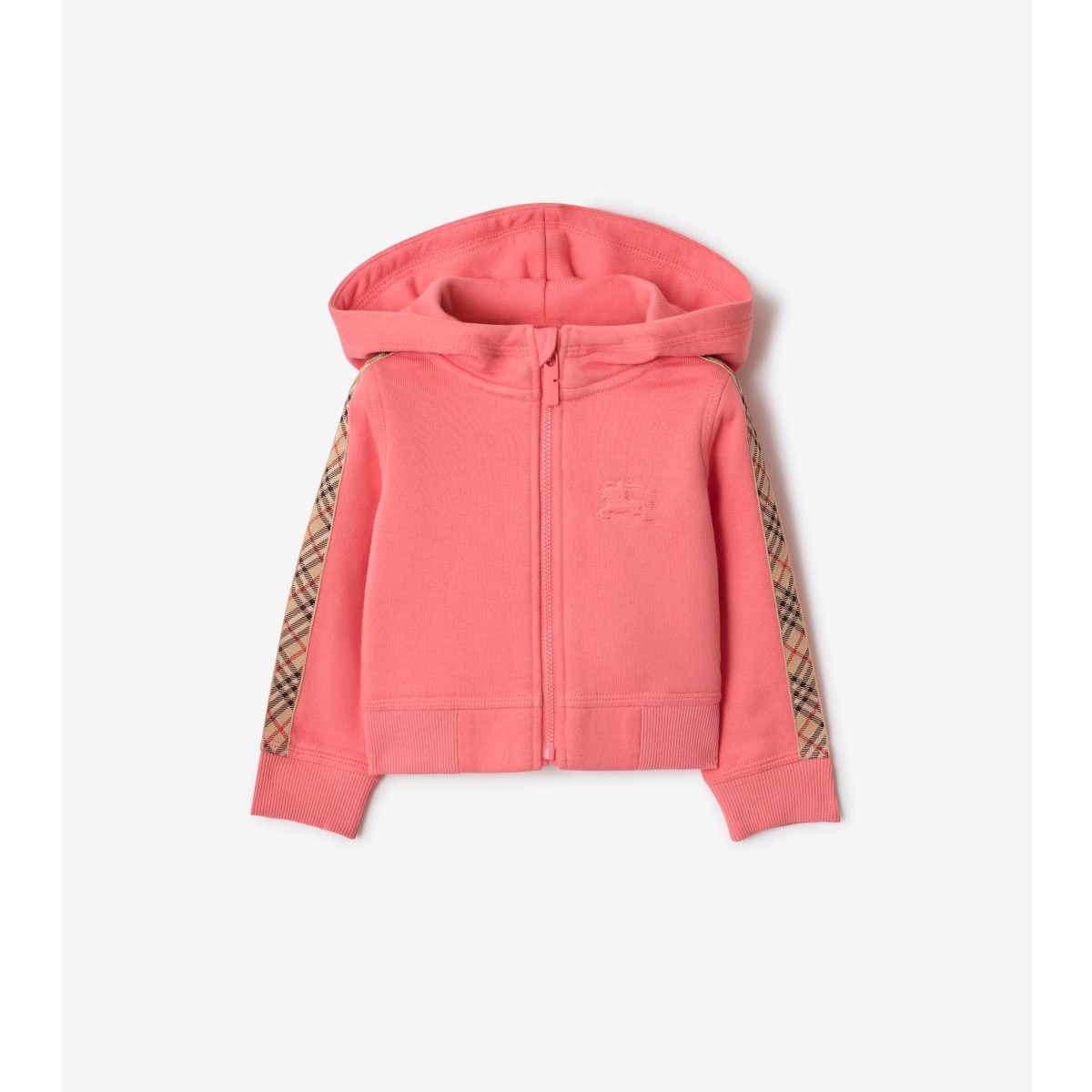  Check Trim Cotton Zip Hoodie