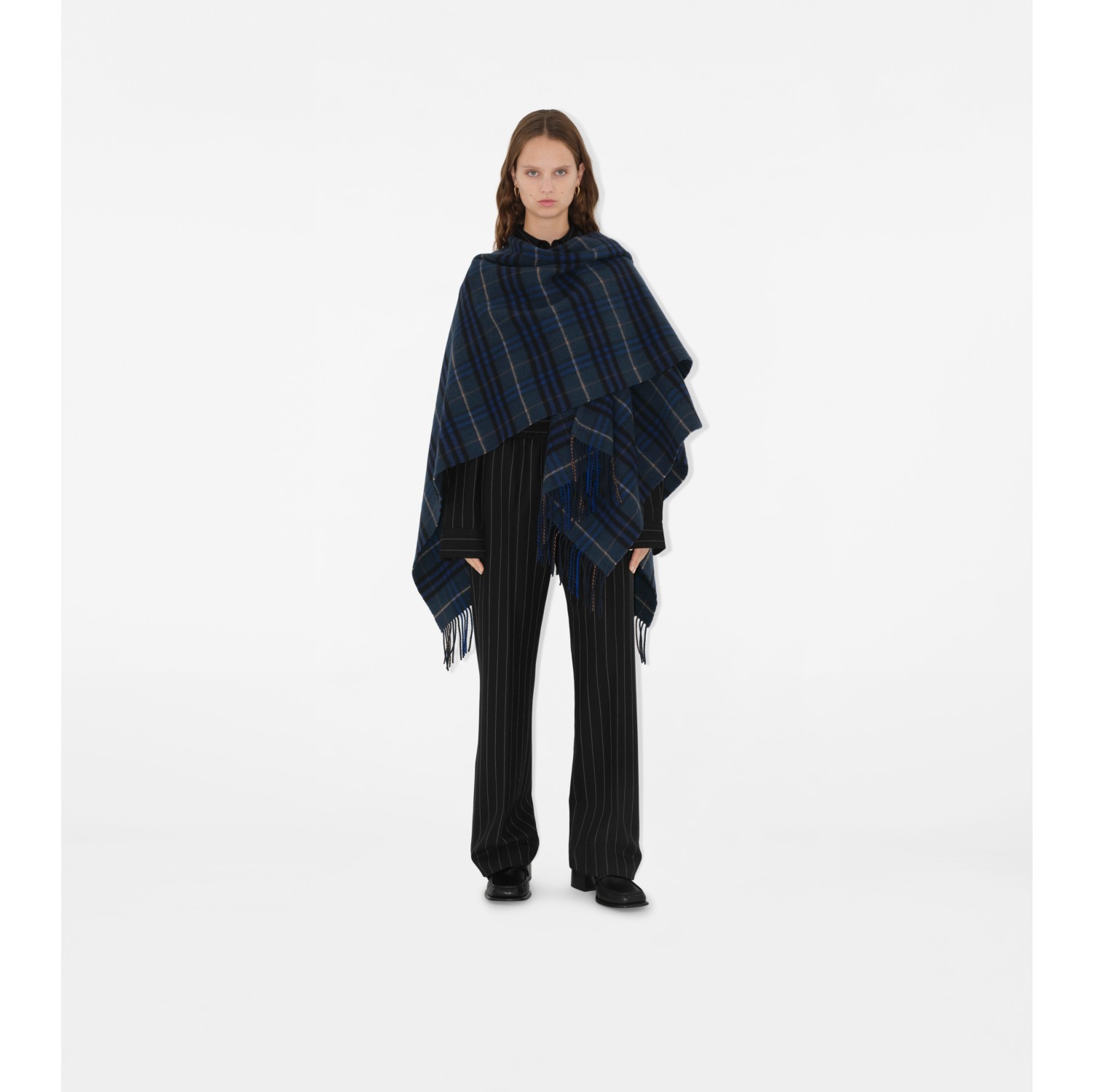 Check Wool Cashmere Cape