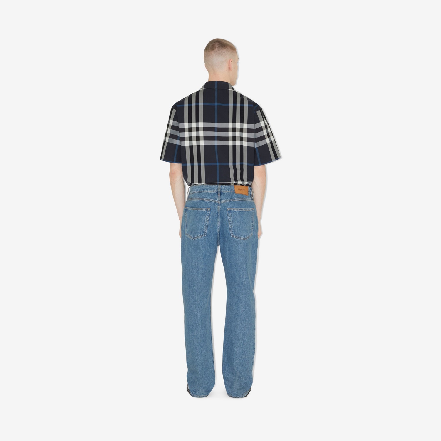 Camisa oversize de algodão Check (Branco/azul Escuro) - Homens | Burberry® oficial