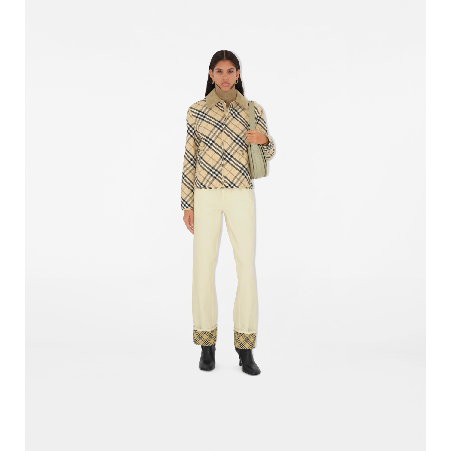 Cropped Check Quilted Barn Jacket