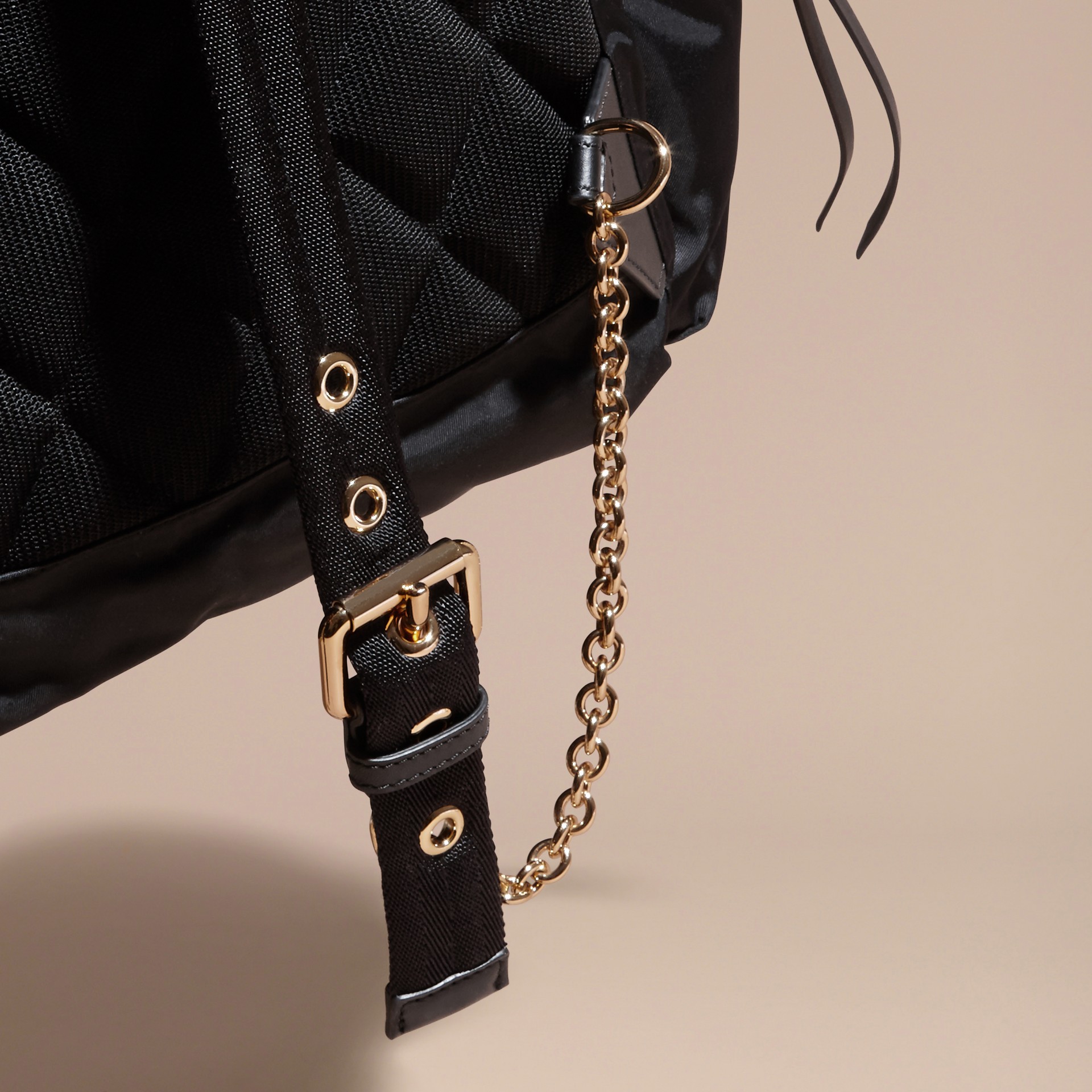 The Rucksack Backpack in Technical Nylon and Leather Black Burberry