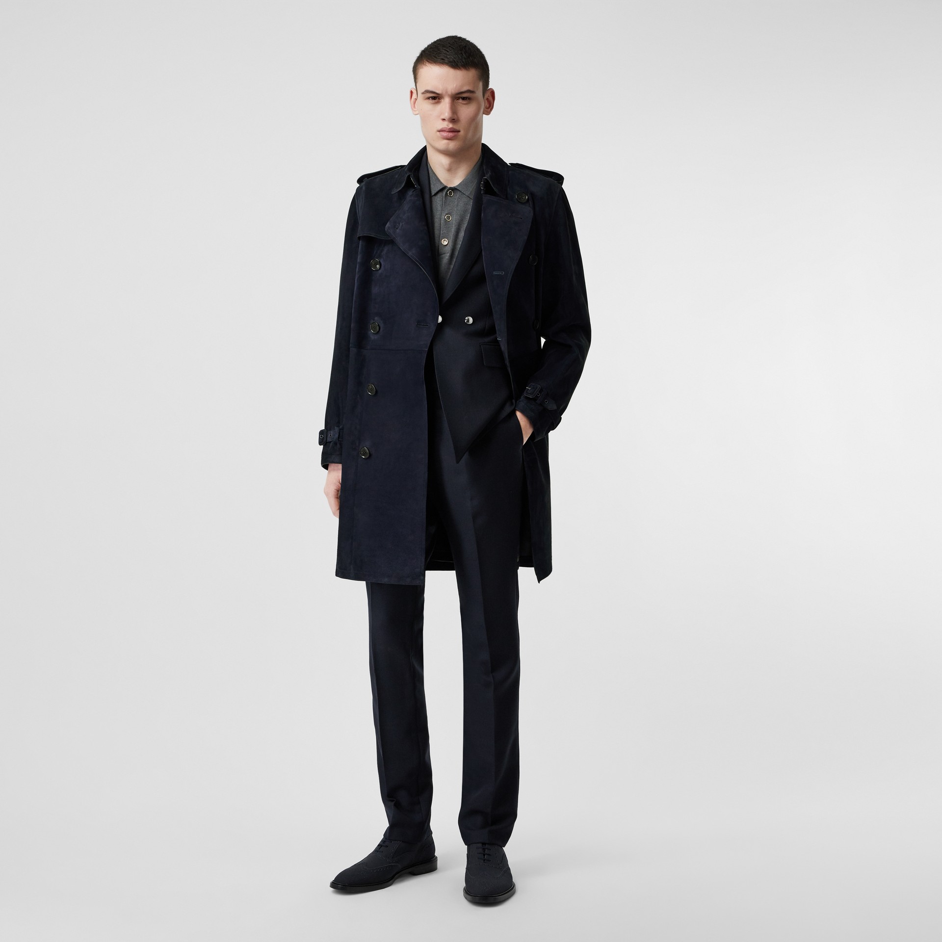 Suede Trench Coat in Navy - Men | Burberry Canada