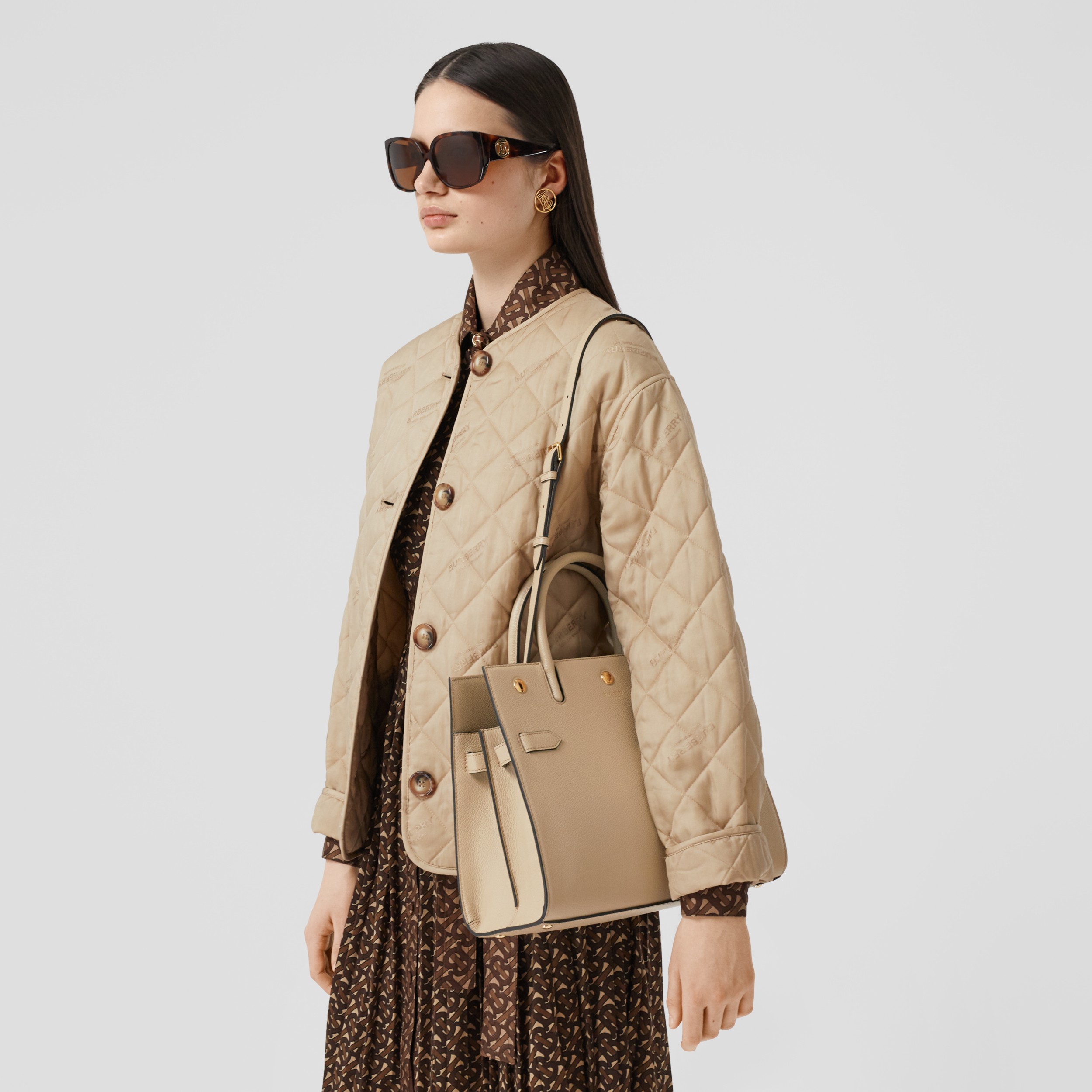 Small Leather Two-handle Title Bag in Light Beige - Women | Burberry ...