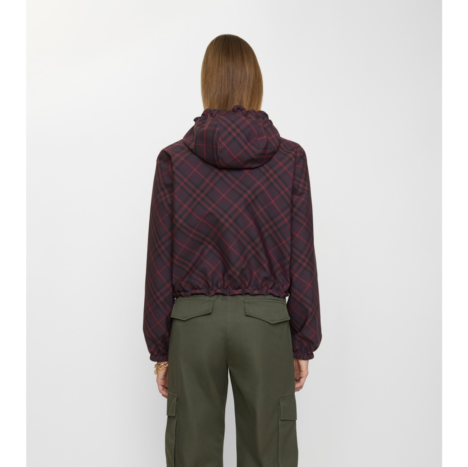 Cropped Reversible Check Hooded Jacket