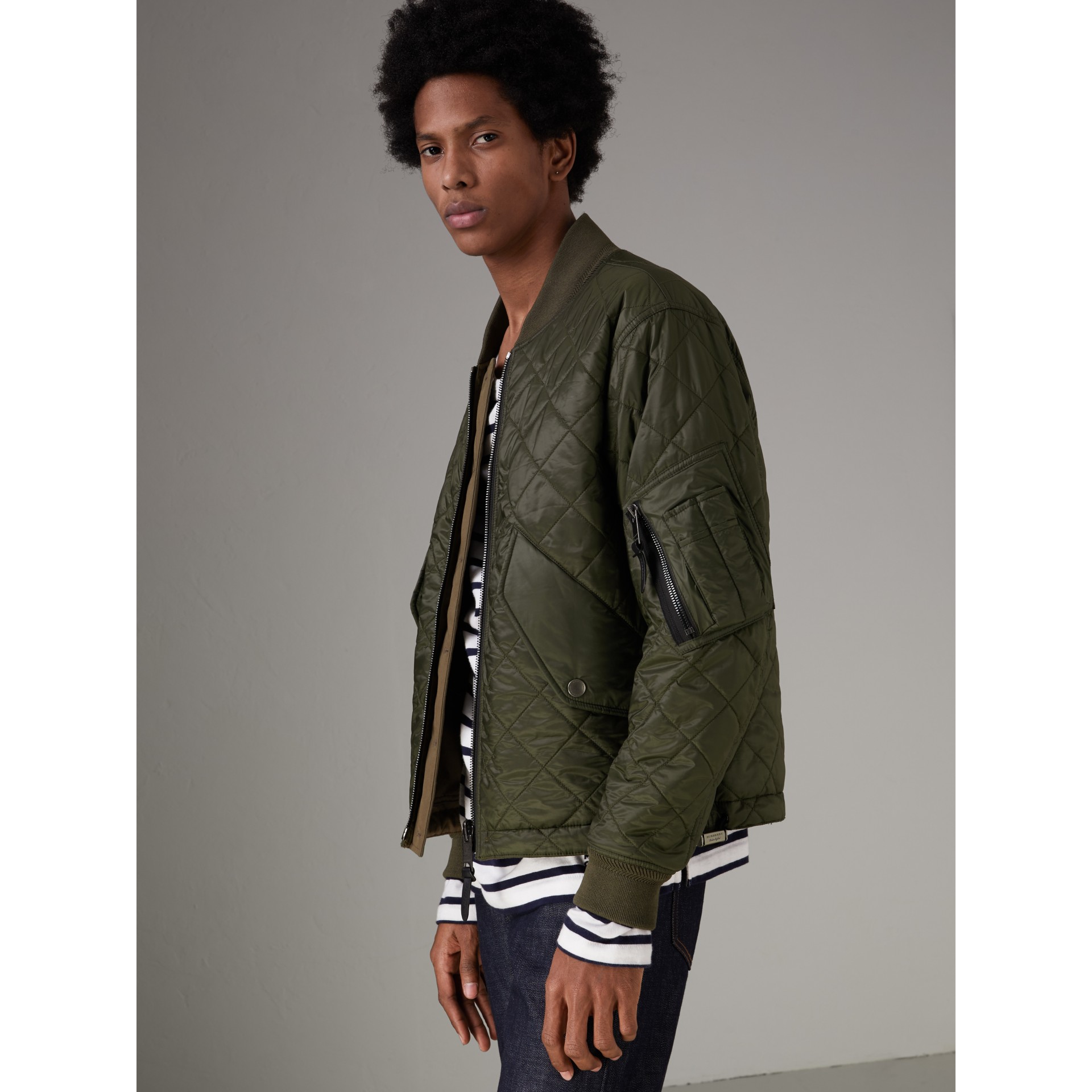 Reversible Quilted Bomber Jacket in Military Khaki Men Burberry