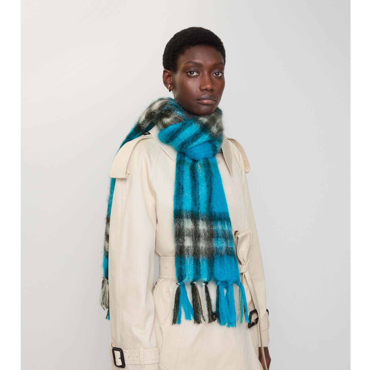 Check Mohair Wool Scarf