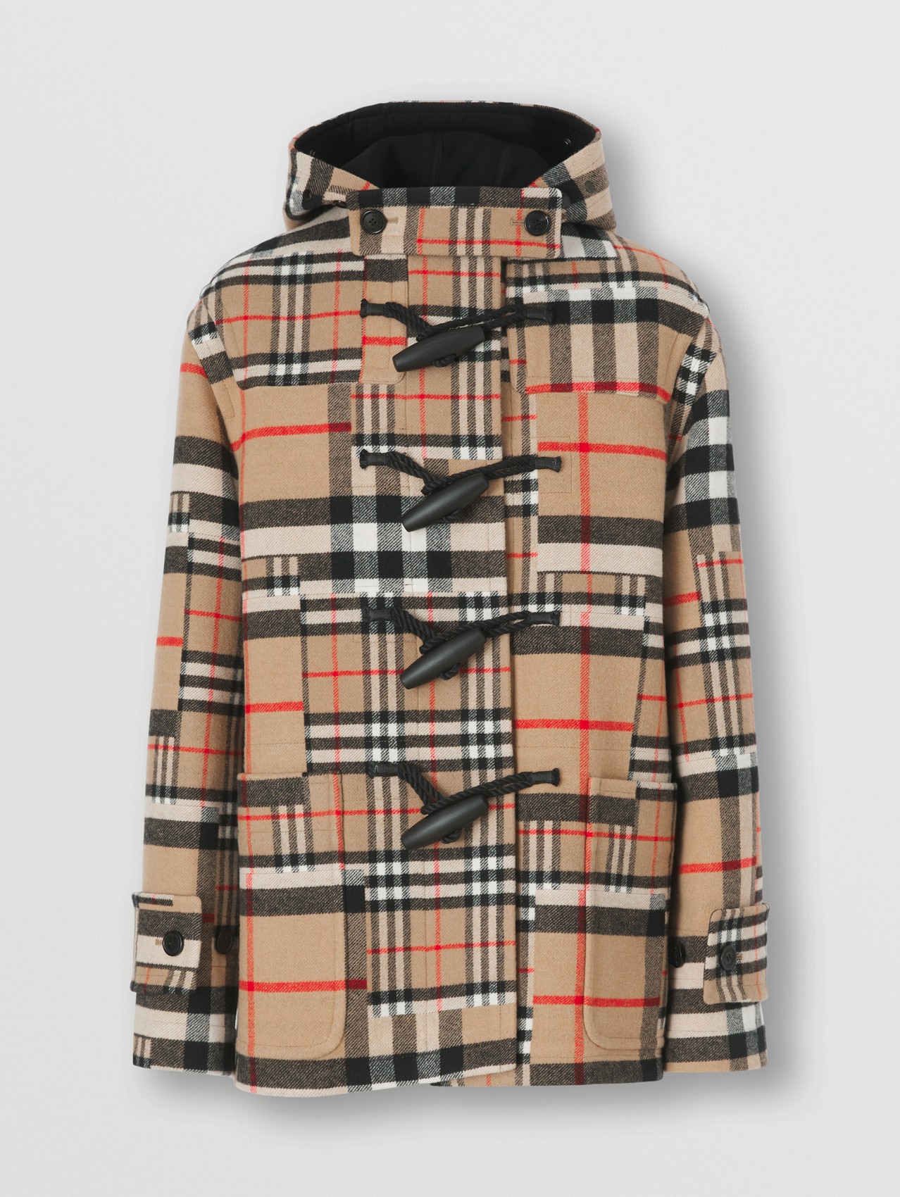 Duffle-coat à capuche oversize en laine et cachemire check (Beige D'archive)