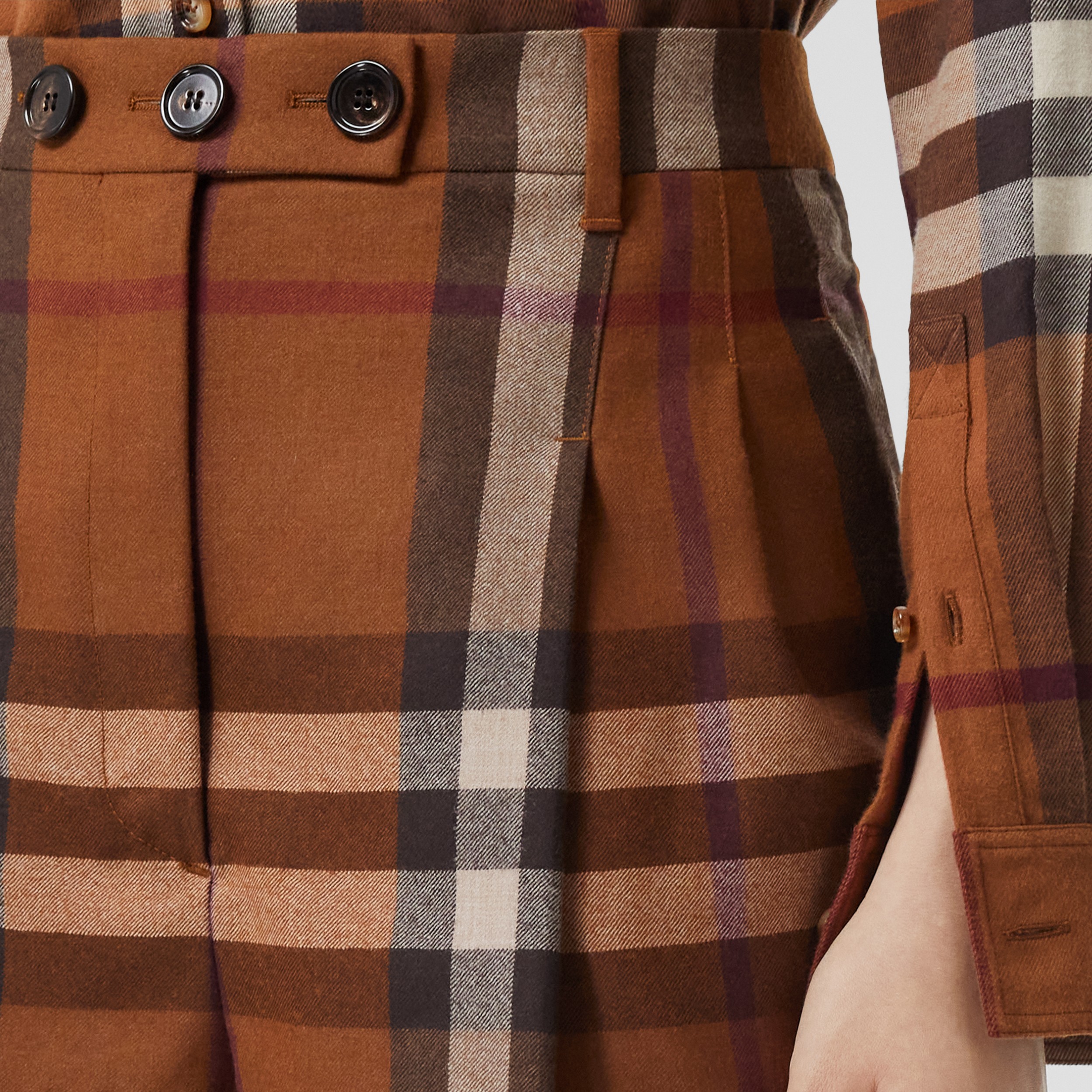 Check Wool Flannel Tailored Shorts in Dark Birch Brown - Women | Burberry® Official - 2