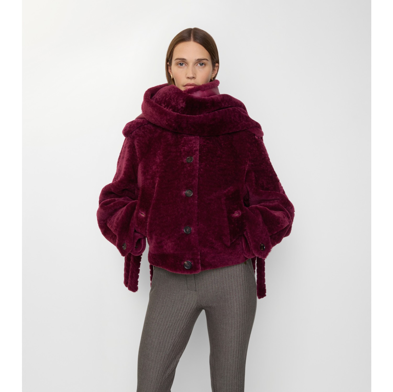 Jaqueta de shearling com cachecol removível
