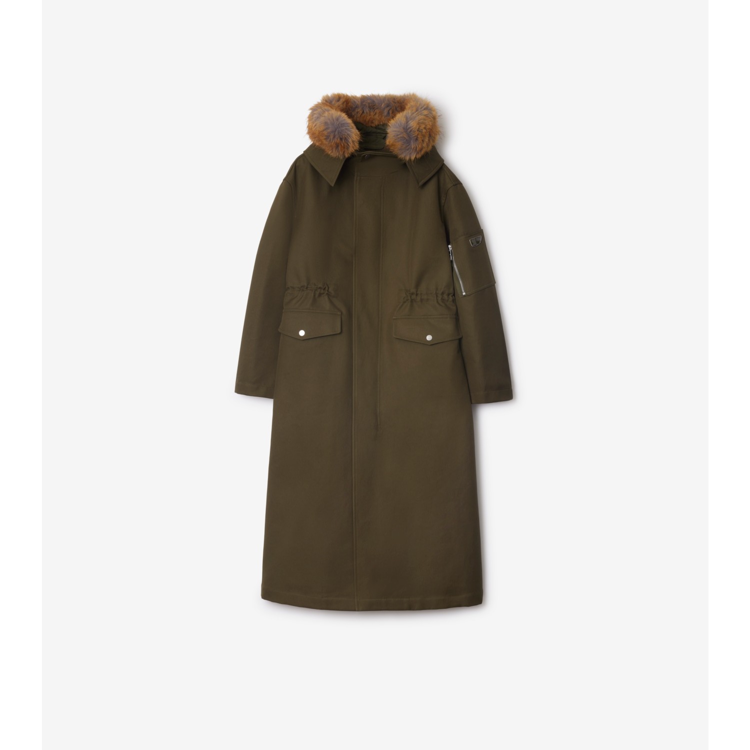 Long Faux Fur Trim Cotton Parka in Loch Women Burberry Official