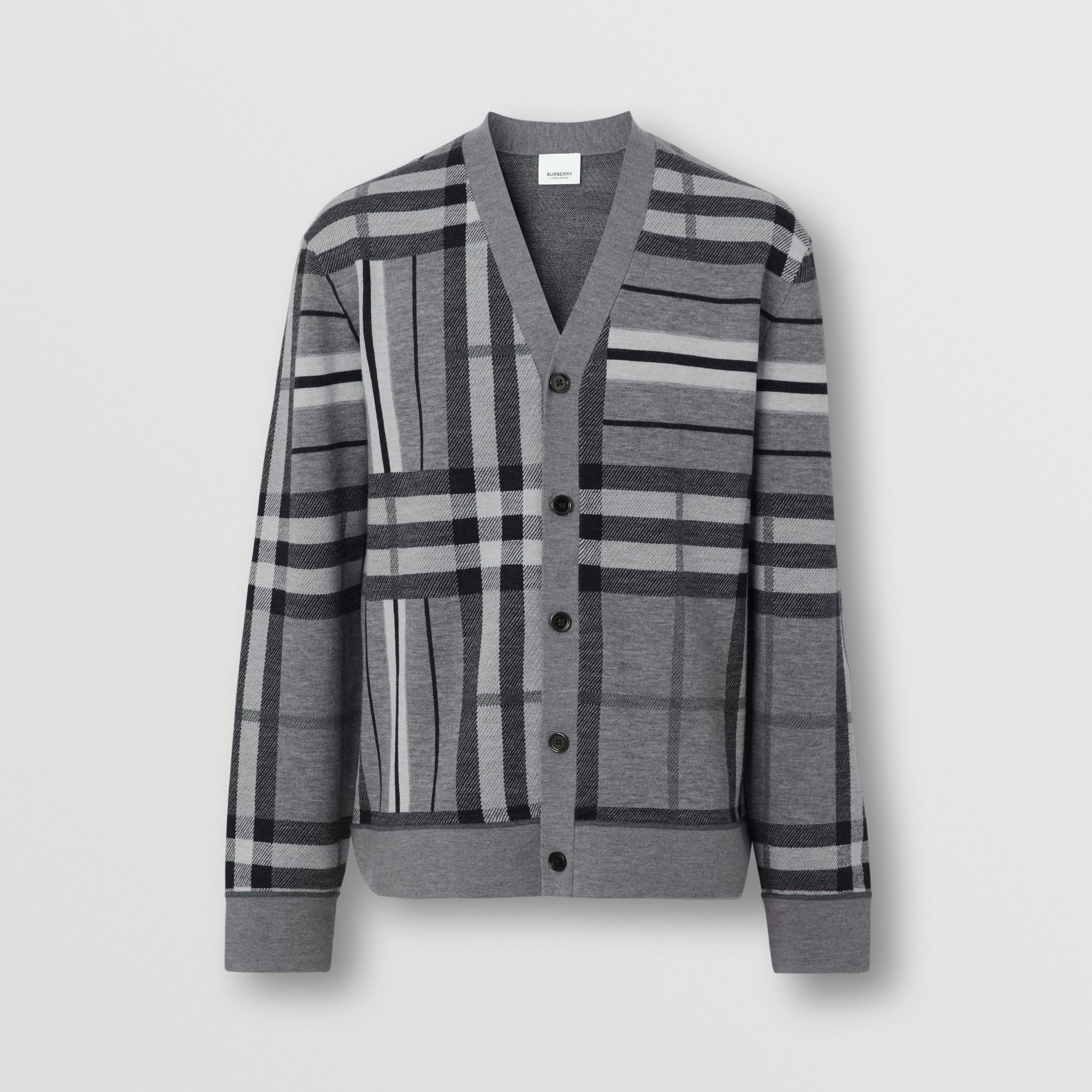 Cardigan en jacquard de laine Check à rayures (Camaïeu  Silex) - Homme | Site officiel Burberry® - 4