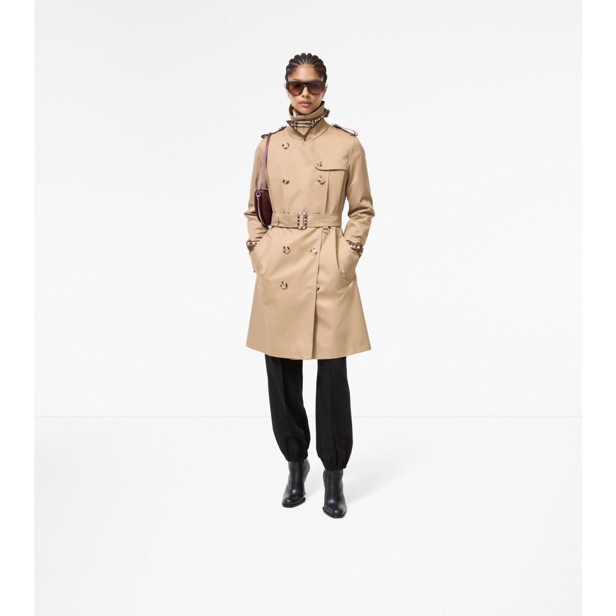  Check Mid-length Gabardine Kensington Trench Coat