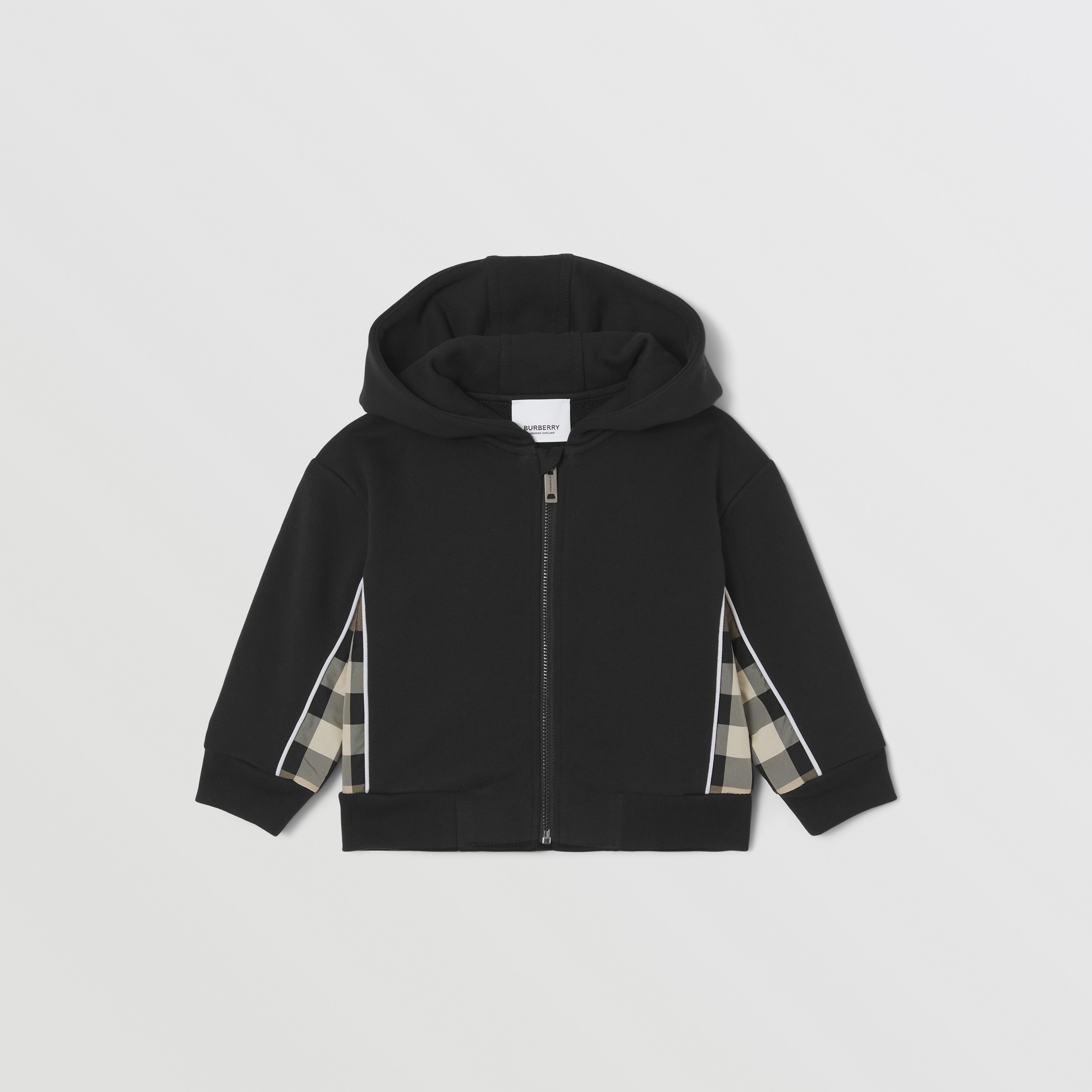 Check Panel Cotton Hooded Top in Black - Children | Burberry® Official - 1
