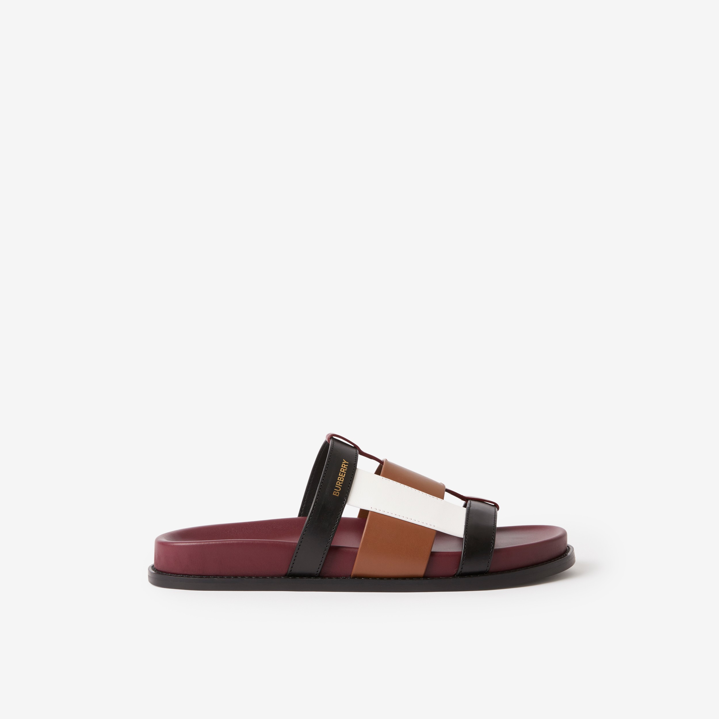 Colour Block Leather Slides in Dark Birch Brown/bordeaux/white - Women |  Burberry® Official