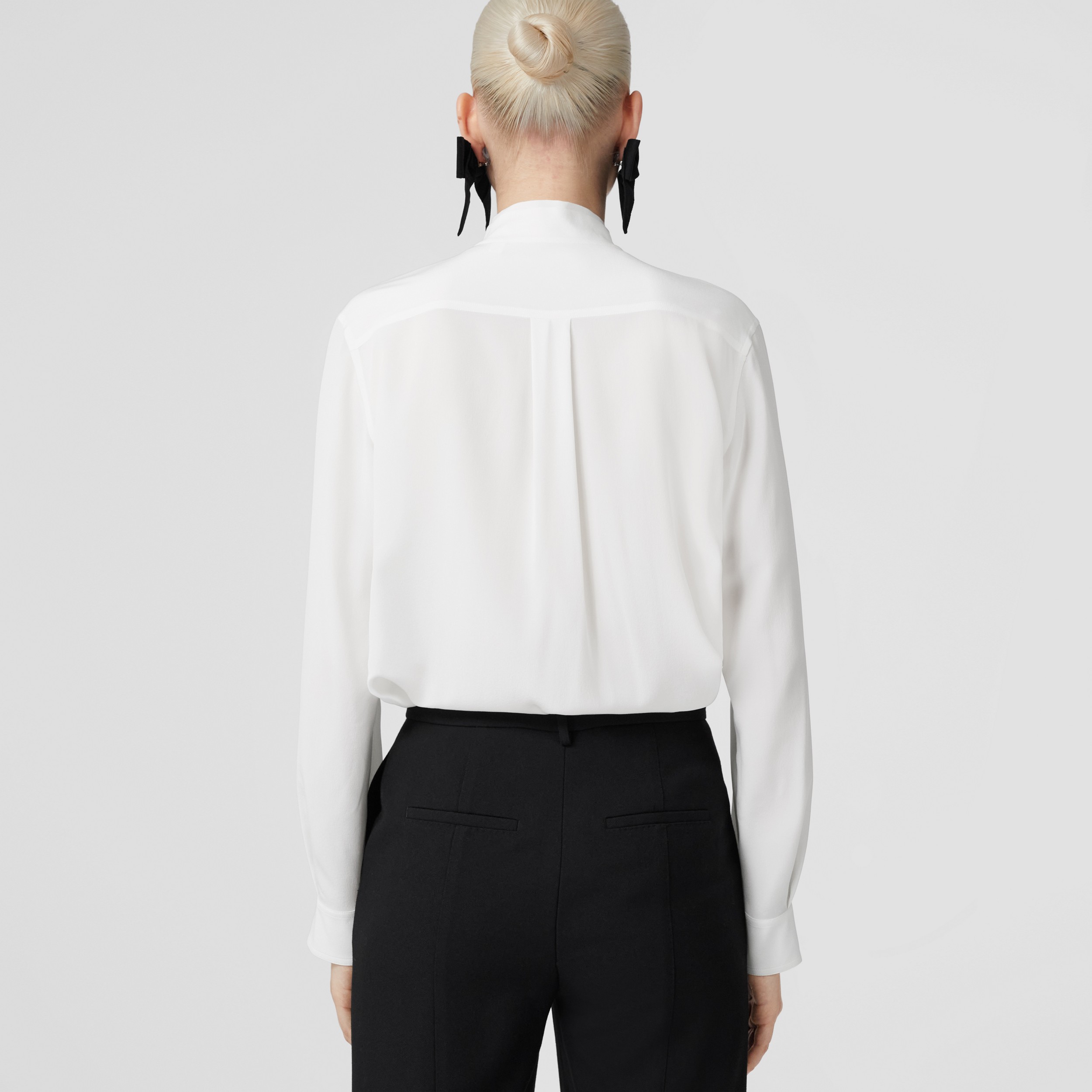 Silk Crepe de Chine Tie-neck Blouse in Optic White - Women | Burberry® Official - 3