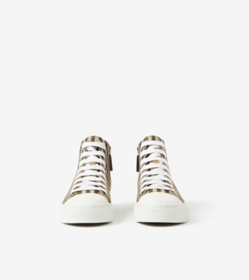 Check Cotton High top Sneakers in Archive beige Children Burberry Official
