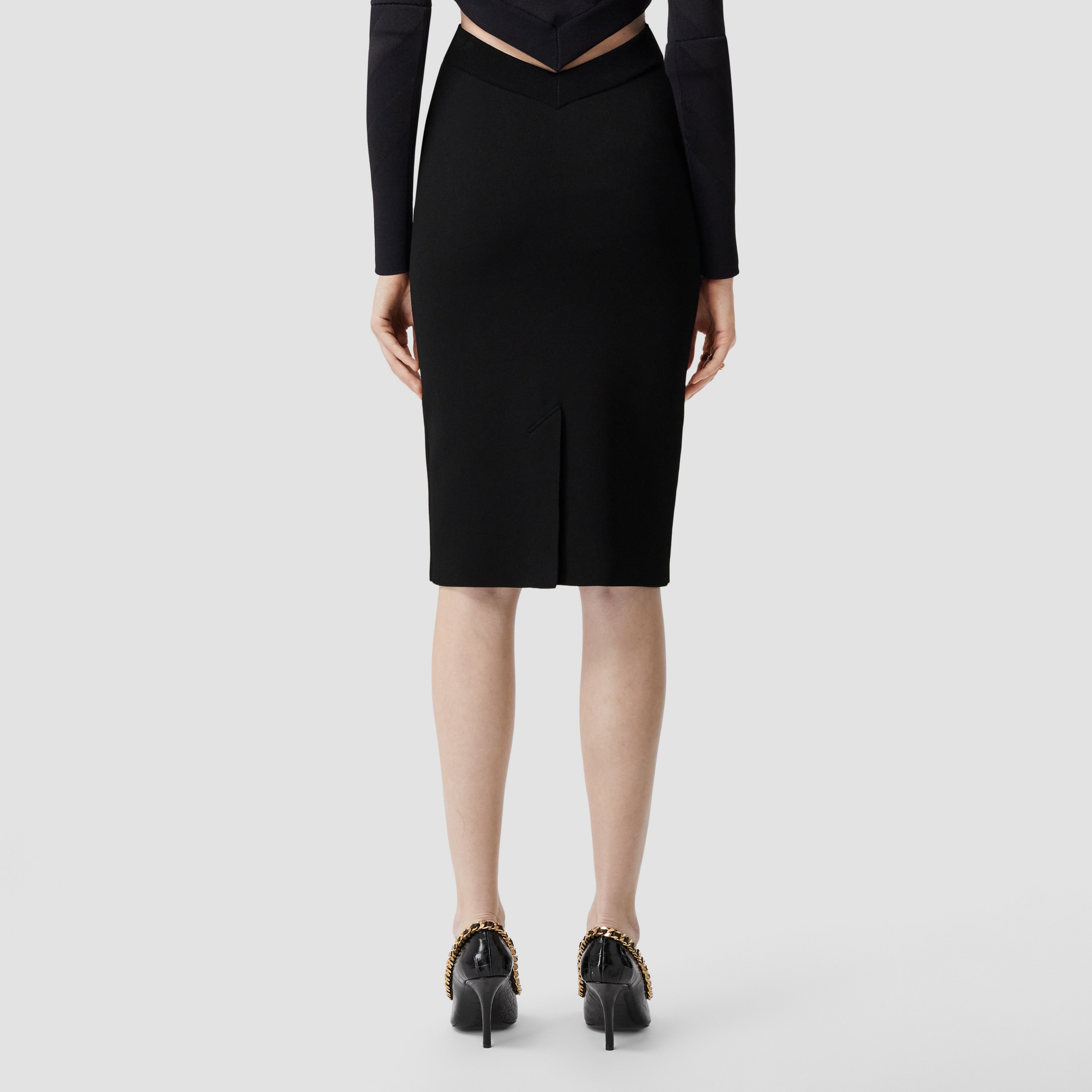 Viscose Blend Knitted Pencil Skirt in Black - Women | Burberry® Official - 3