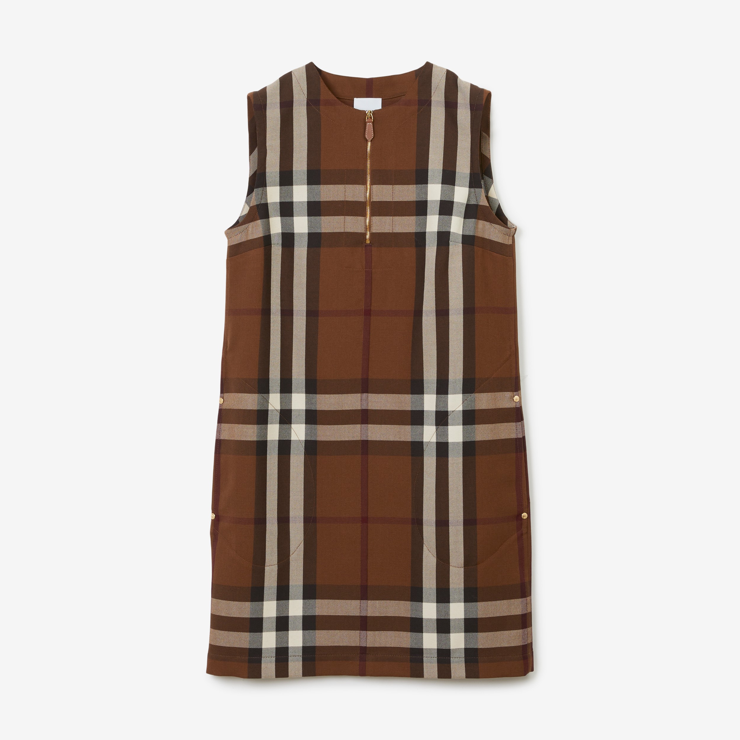 Sleeveless Check Wool Cotton Jacquard Dress in Dark Birch Brown - Women |  Burberry® Official